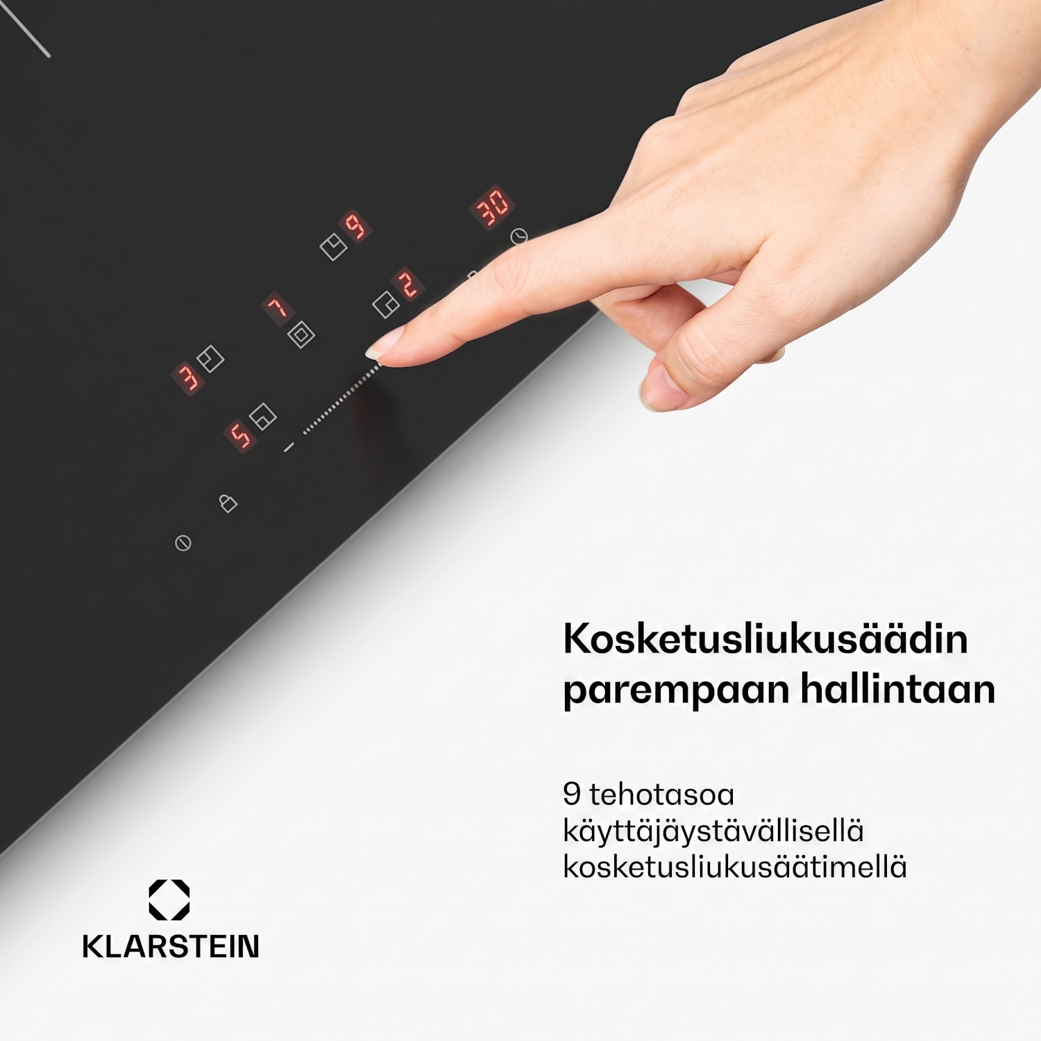 PowerGlide induktiokeittotaso | Naarmuuntumaton pinta | 5 keittoaluetta | 9800 W | 90 cm 90 cm | Naarmuuntumaton | Musta