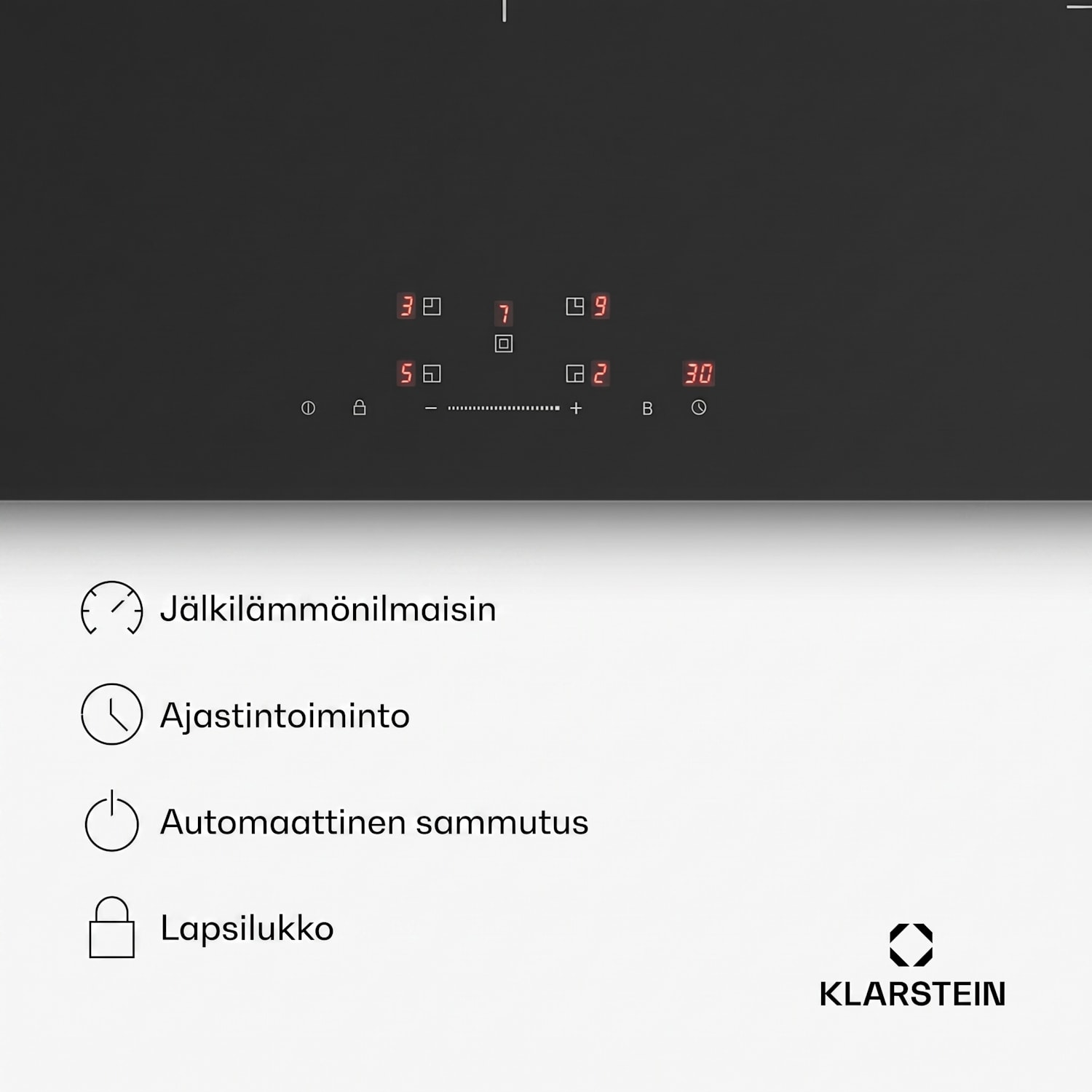 PowerGlide induktiokeittotaso | Naarmuuntumaton pinta | 5 keittoaluetta | 9800 W | 90 cm 90 cm | Naarmuuntumaton | Musta