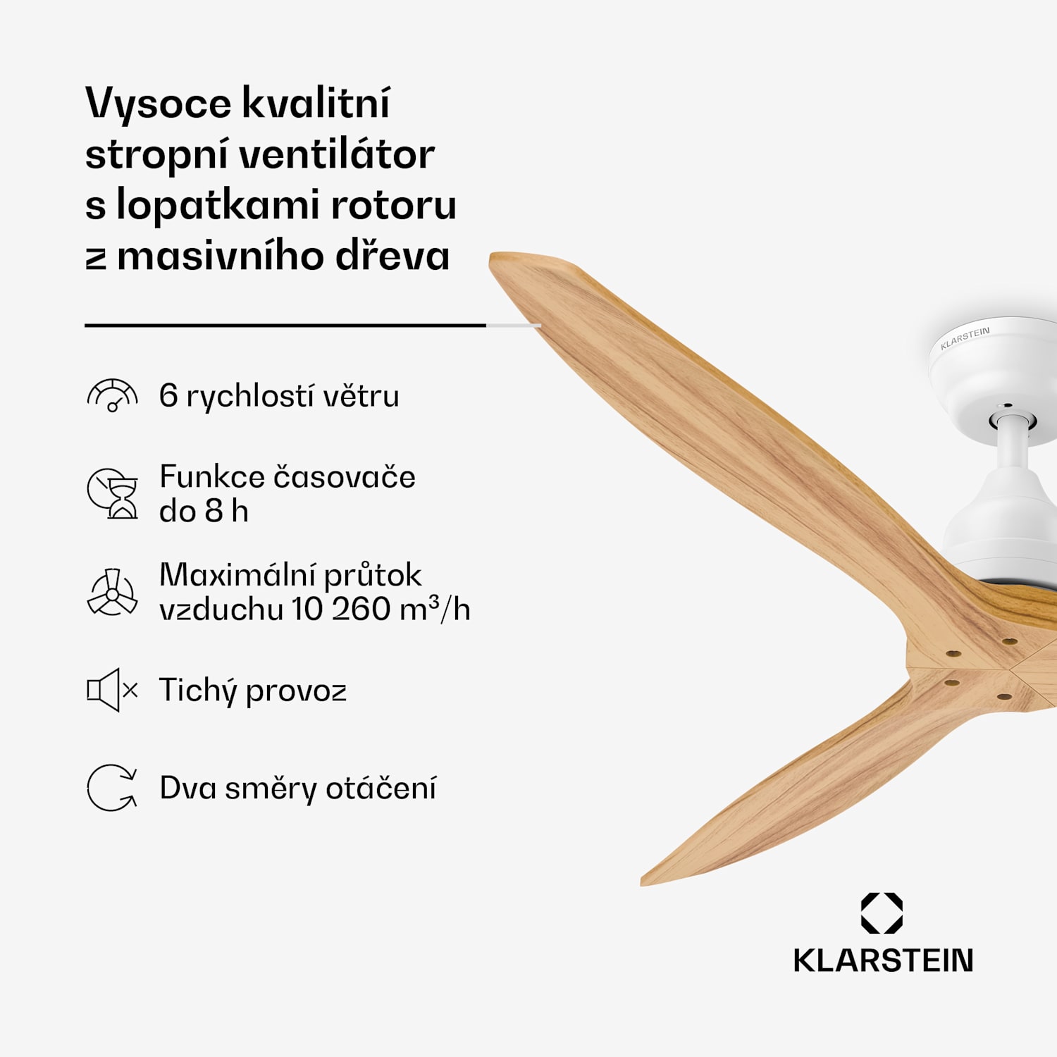 Stropní ventilátor Santa Elena | 132 cm | 35 W | 25 m² | Tichý provoz | Dřevo 132 cm (místnosti 13–25 m²) | Dálkové ovládání | Javor