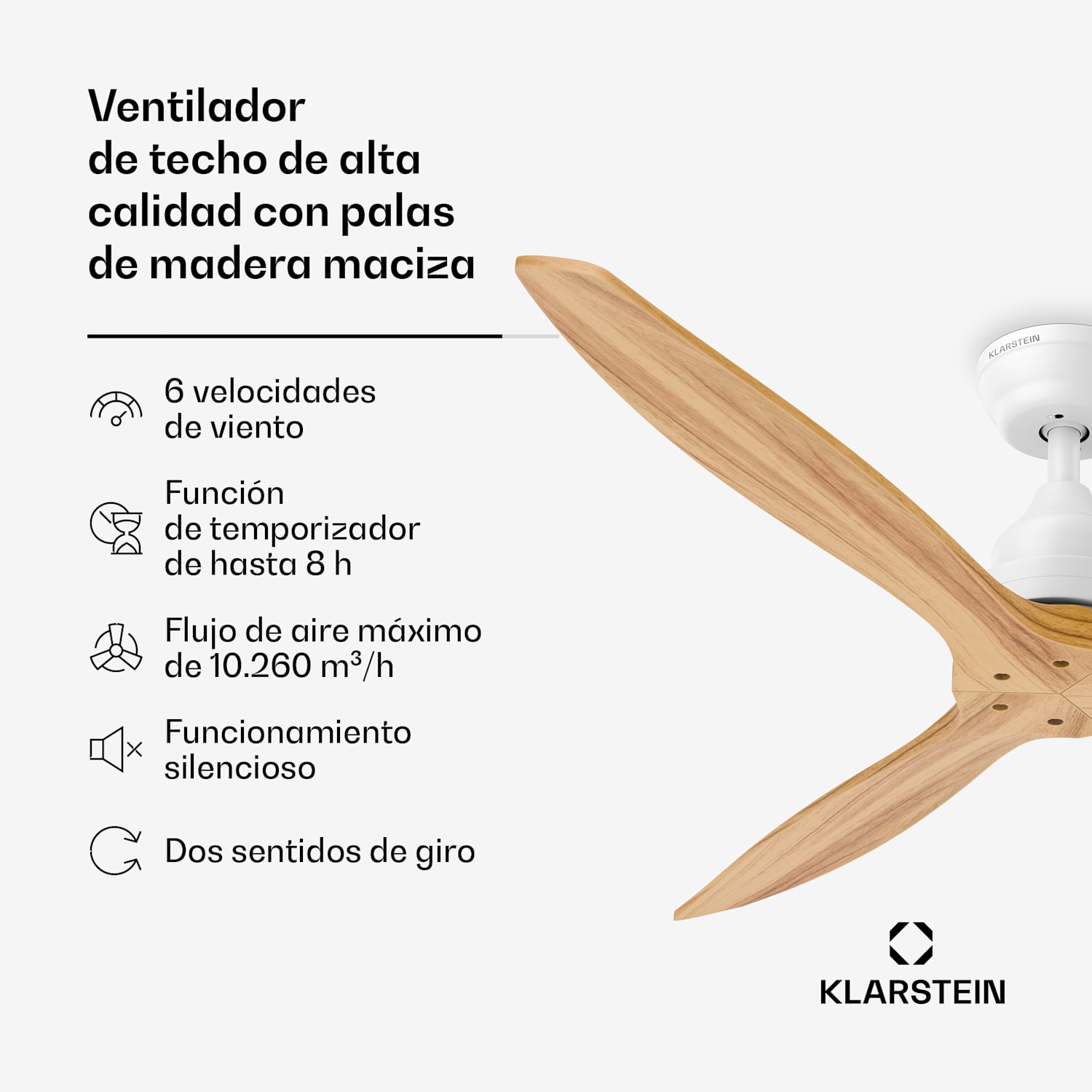 Ventilador de techo Santa Elena | 132 cm | 35 W | 25 m² | Funcionamiento silencioso | Madera 132 cm (habitaciones de 13 a 25 m²) | Mando a distancia | Arce