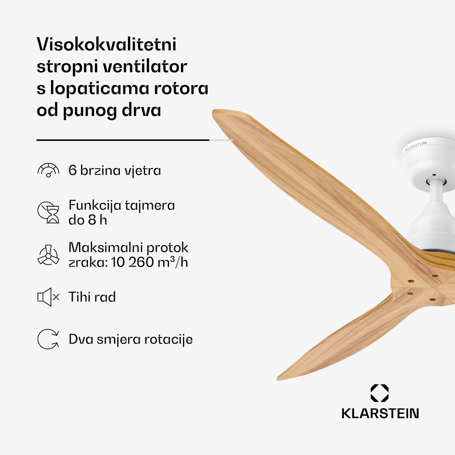 Santa Elena stropni ventilator sa svjetlom | 132 cm | 35 W | Tihi rad | Drvo 132 cm (sobe 13–25 m²) | Daljinski upravljač | Javor