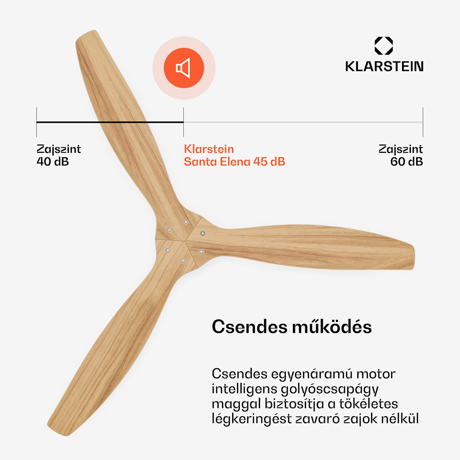 Santa Elena mennyezeti ventilátor | 132 cm | 35 W | 25 m² | Csendes működés | Fa 132 cm (13-25 m²-es szobák) | Távirányító | Juhar