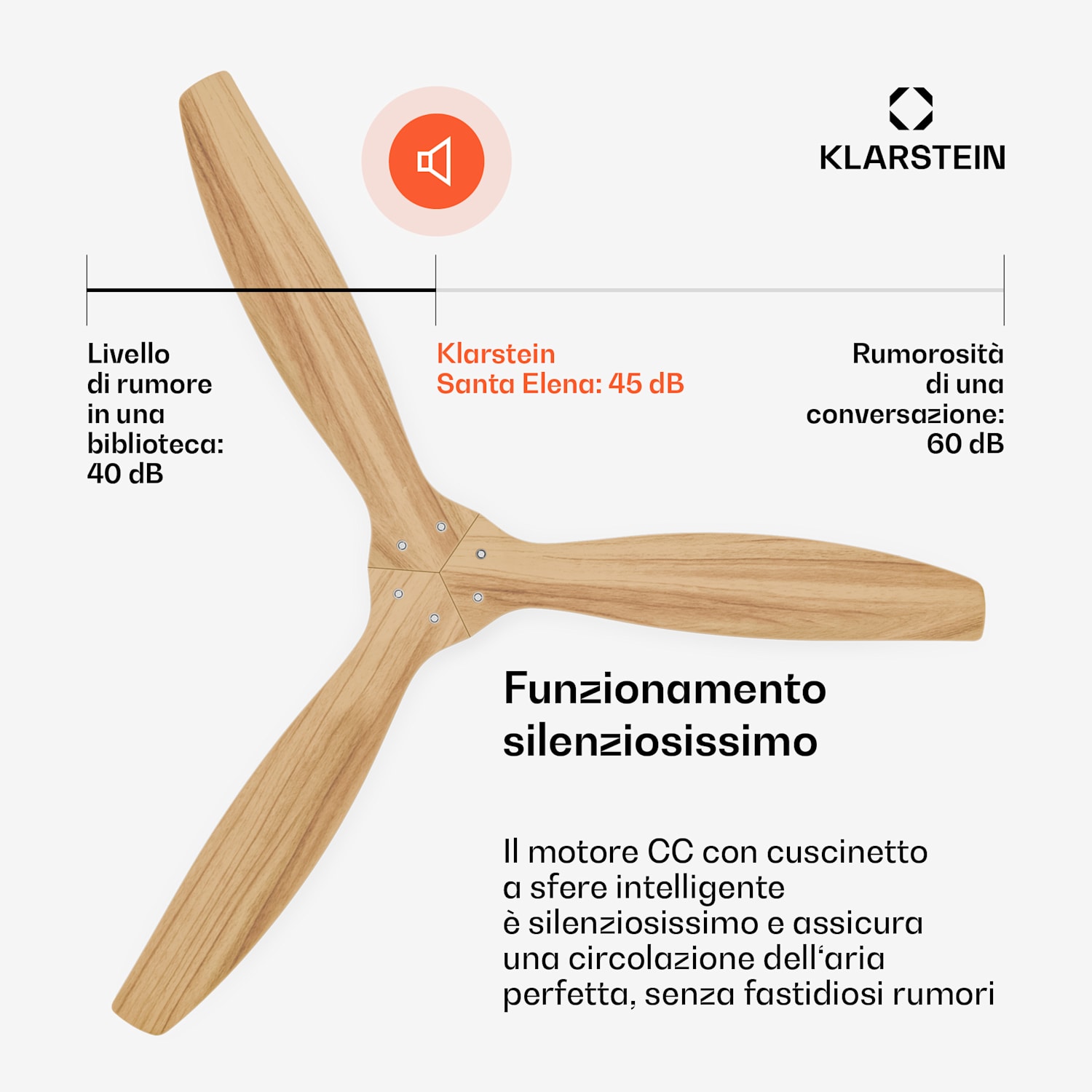 Santa Elena - Ventilatore da soffitto | 132 cm | 35 W | 25 m² | Funzionamento silenzioso | Legno 132 cm (stanze 13–25 m²) | Telecomando | Acero