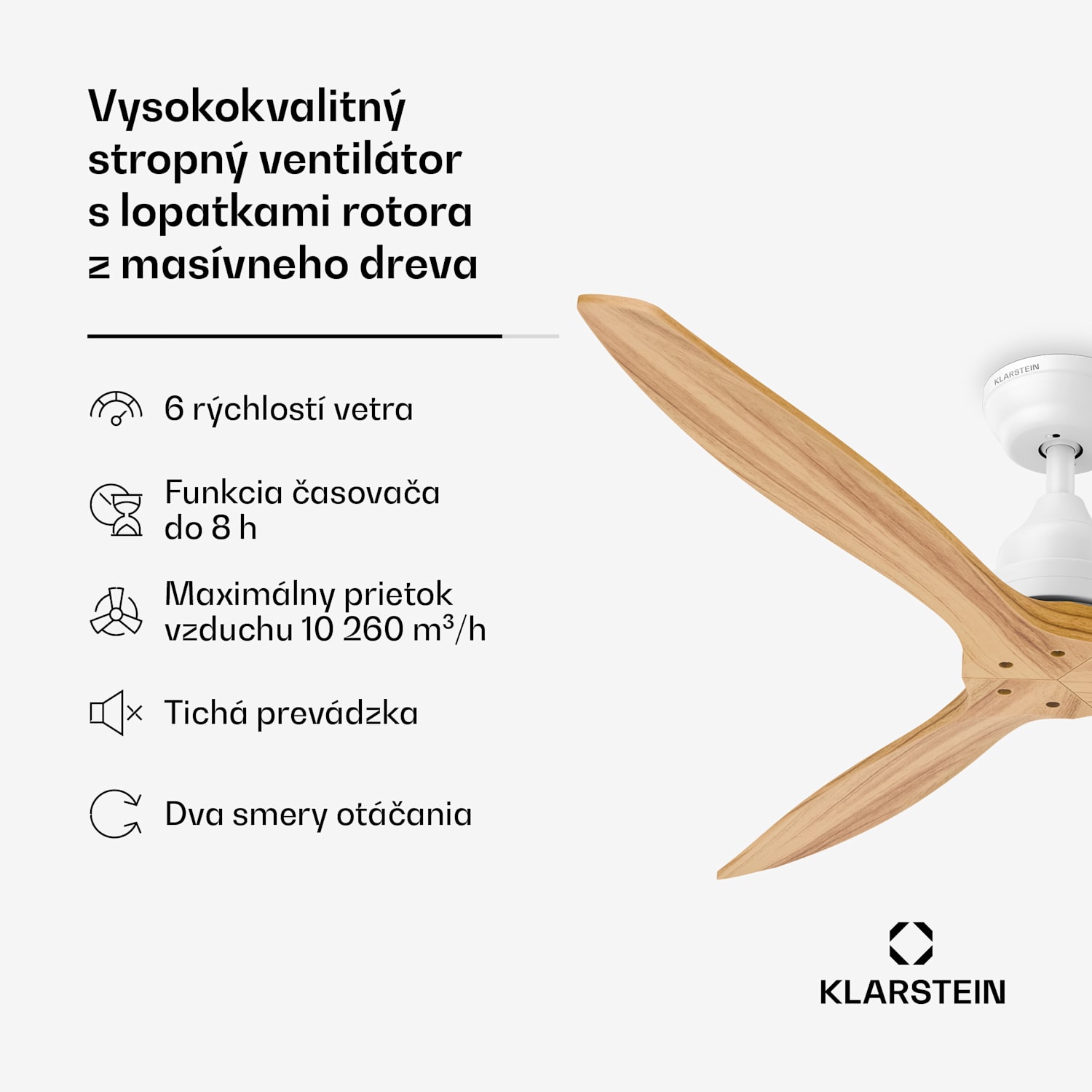 Santa Elena stropný ventilátor | 132 cm | 35 W | 25 m² | Tichá prevádzka | Drevo 132 cm (izby 13–25 m²) | Diaľkové ovládanie | Javor