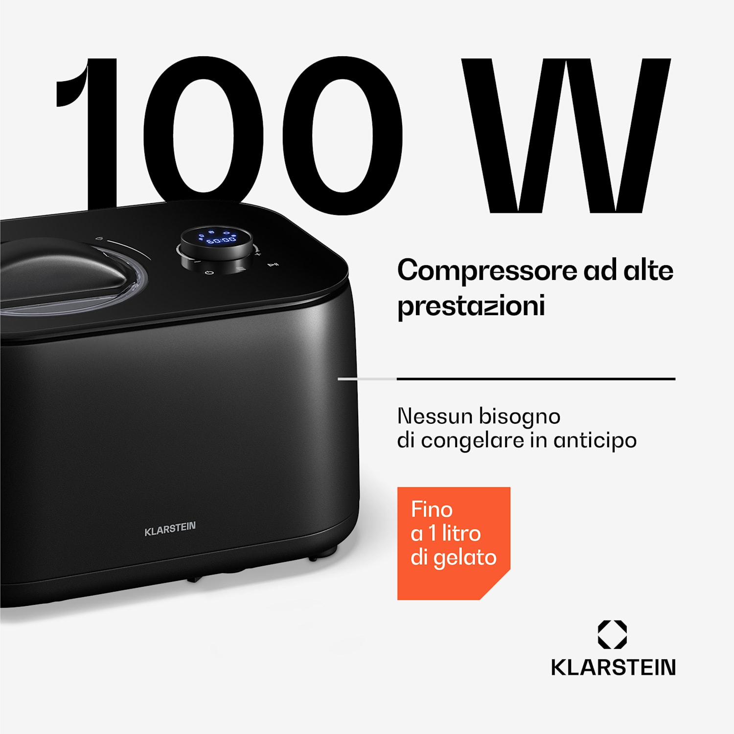 FrostFusion - Macchina per gelato, granita e yogurt con compressore | 1 l | 100 W 