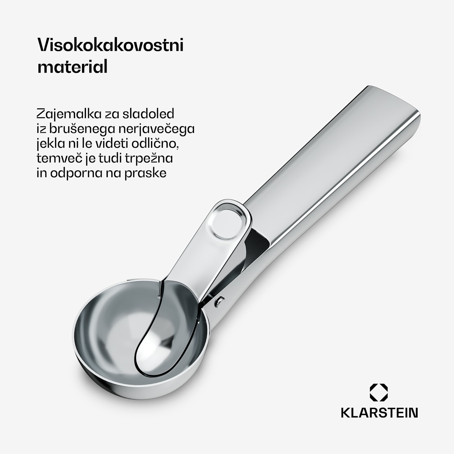 FrostFusion zajemalka za sladoled | nerjaveče jeklo | nedrseče | ergonomska | primerna za pomivanje v pomivalnem stroju 