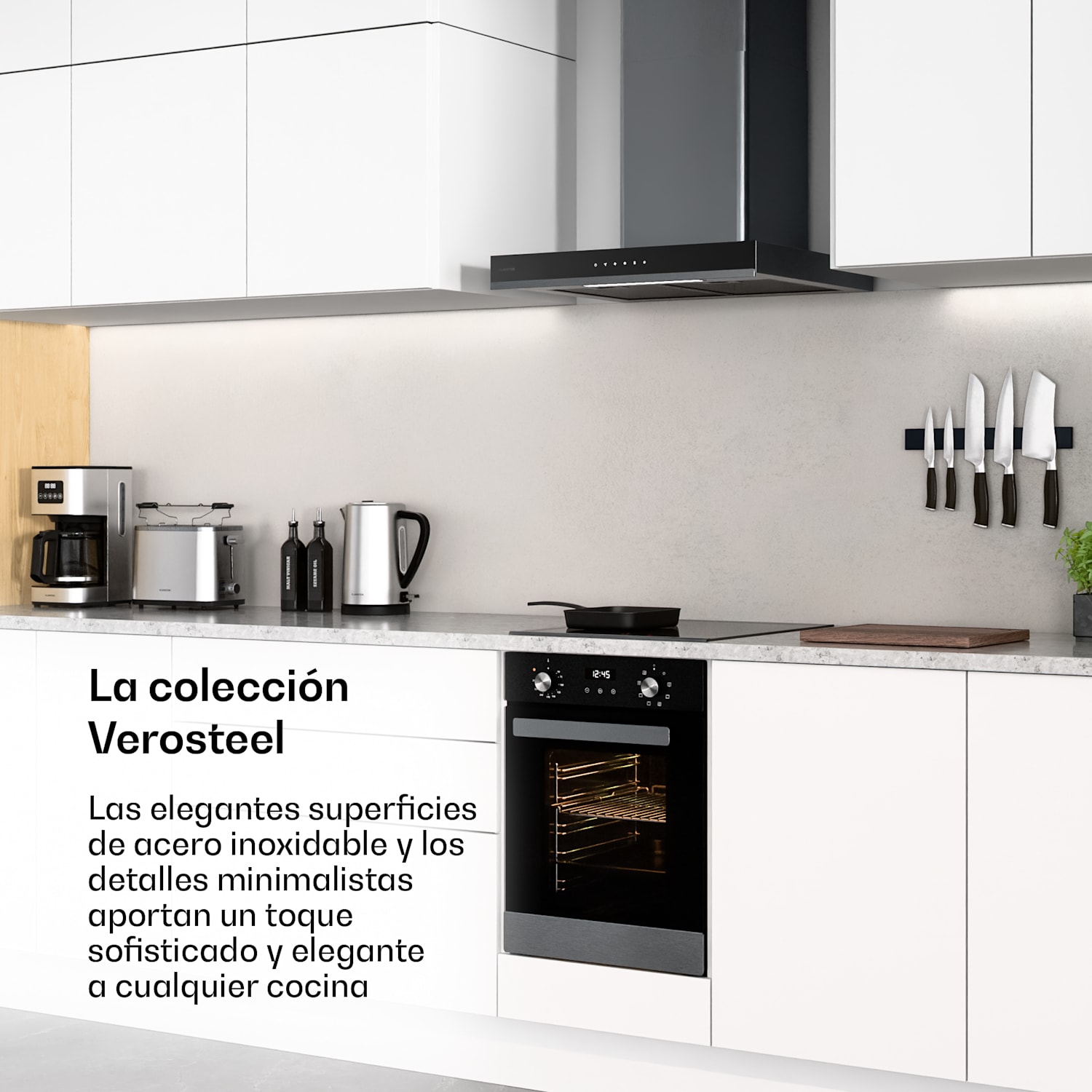 Horno empotrado Verosteel | 45 cm | 49 litros | Clase de eficiencia energética A | 2000 W | Negro 