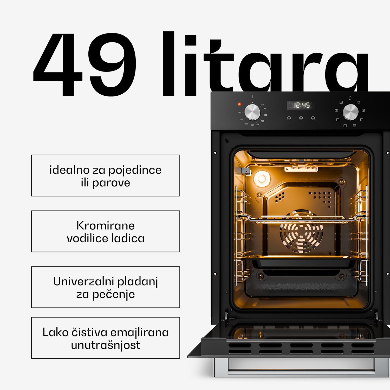 Velaire ugradbena pećnica | 49 L | energetska klasa A | 2000 W | crna | 45 cm 