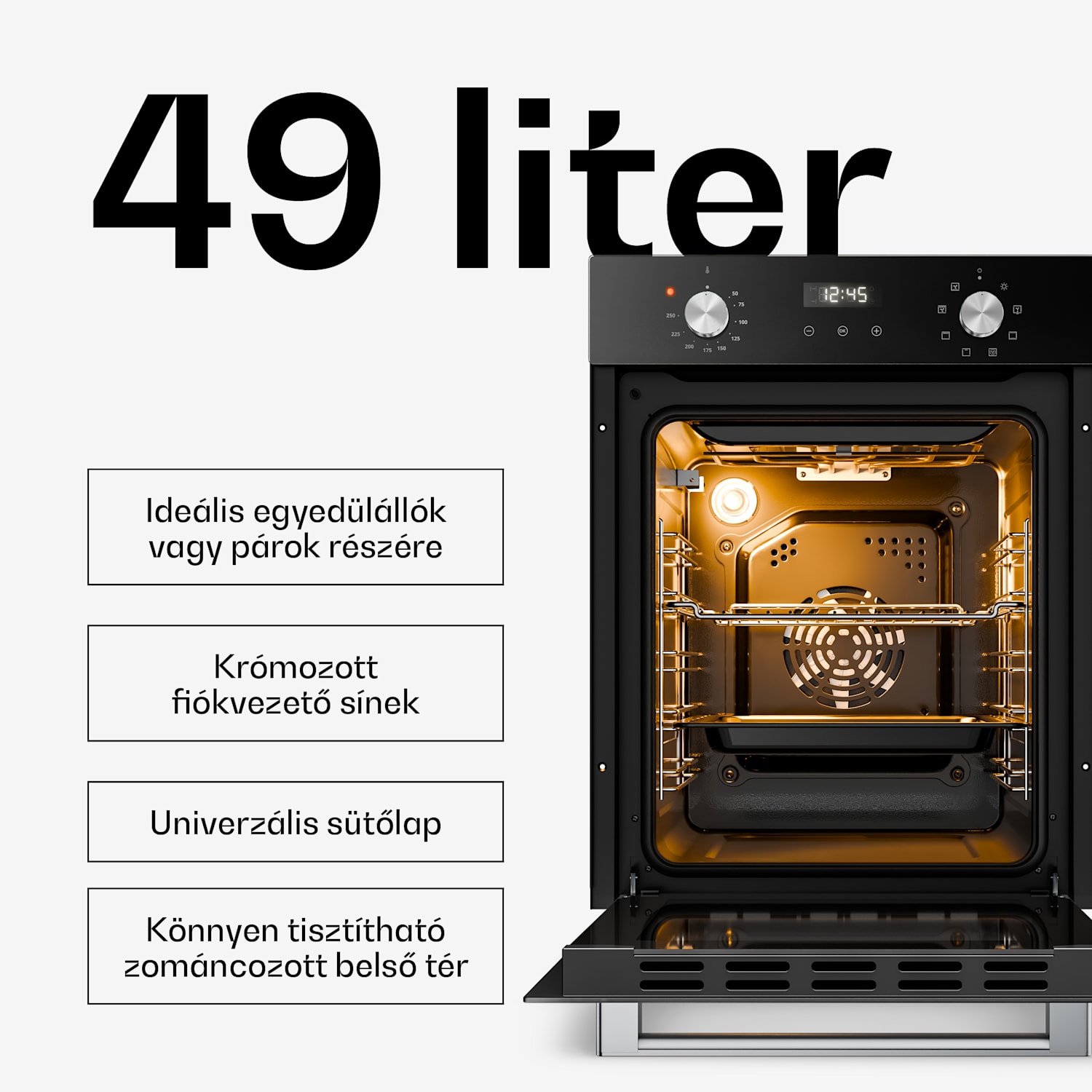 Verosteel beépített sütő | 45 cm | 49 l A energiaosztály | 2000 W | fekete 