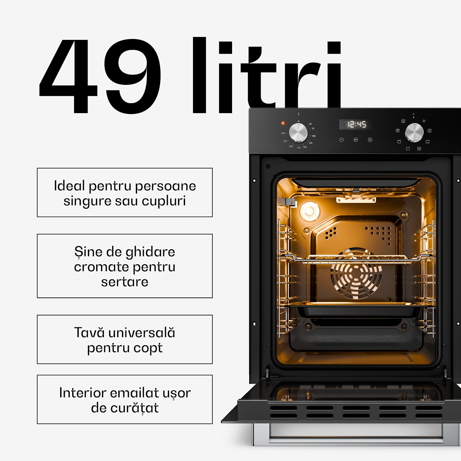 Cuptor încorporat Verosteel | 45 cm | 49 litri | clasa energetică A | 2000 W | negru 