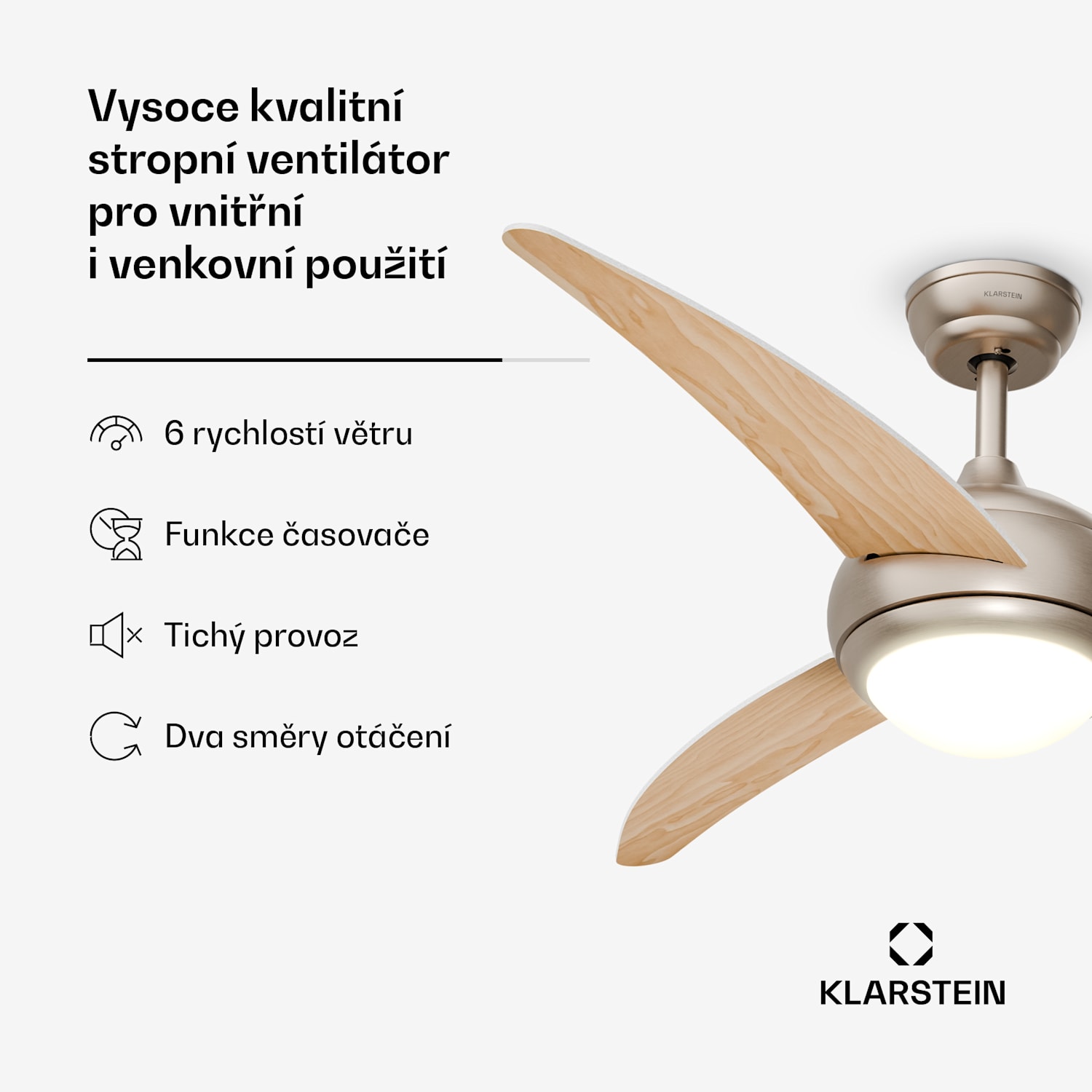 El Paso stropní ventilátor se světlem | 132 cm | 35 W | Tichý provoz | Dřevo Javor