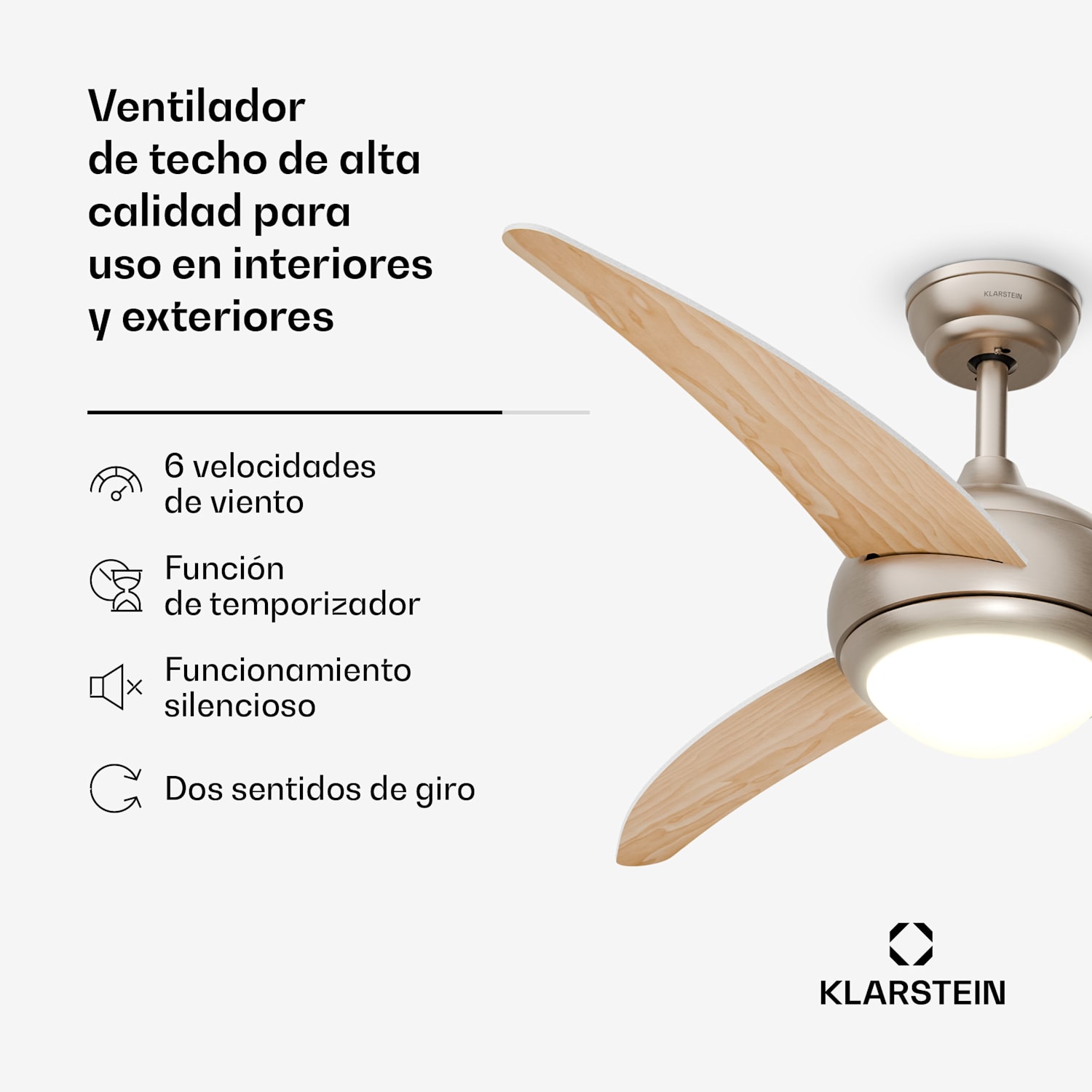 Ventilador de techo El Paso con luz | 132 cm | 35 W | Funcionamiento silencioso | Madera Arce