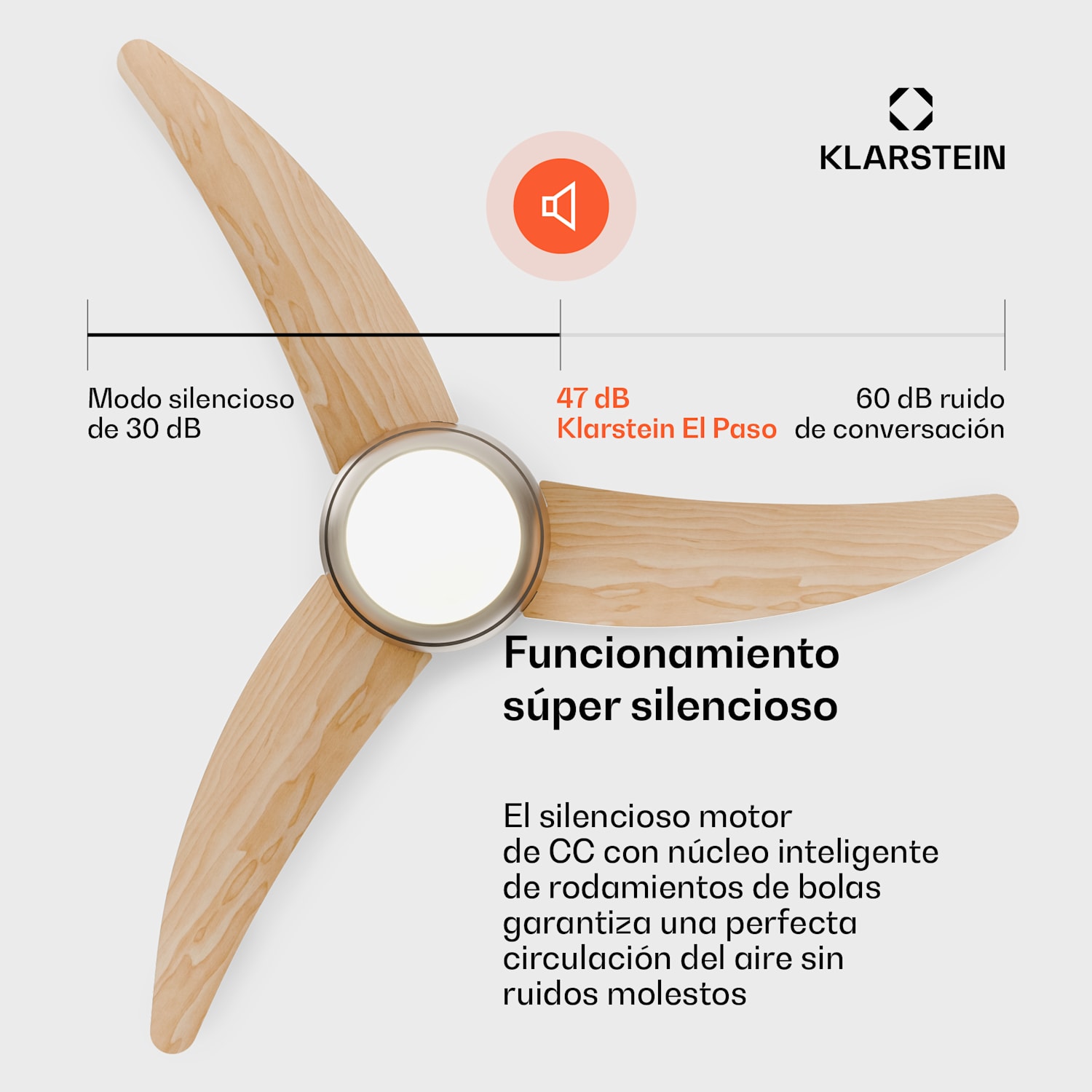 Ventilador de techo El Paso con luz | 132 cm | 35 W | Funcionamiento silencioso | Madera Arce