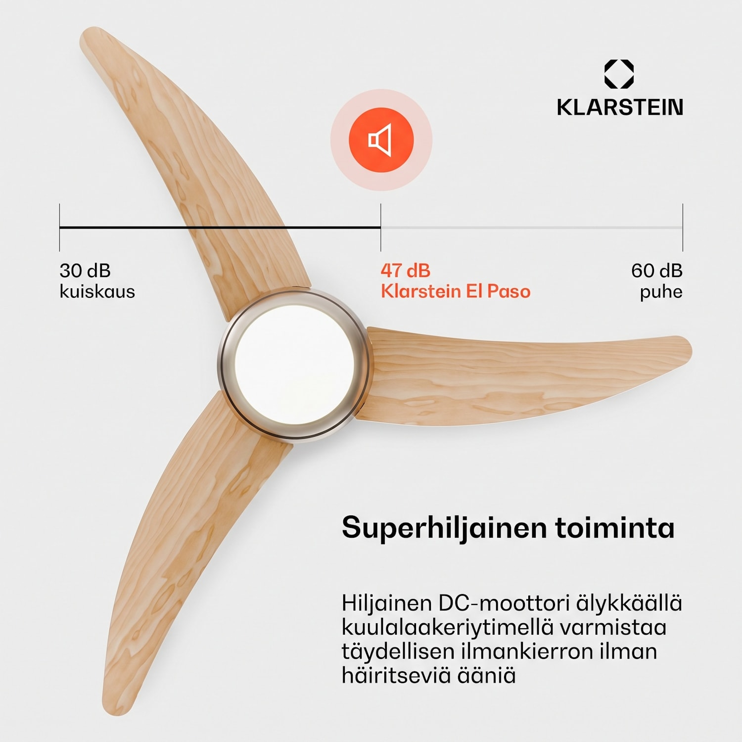 El Paso kattotuuletin valolla | 132 cm | 35 W | Hiljainen käyttö | Puu Vaahtera