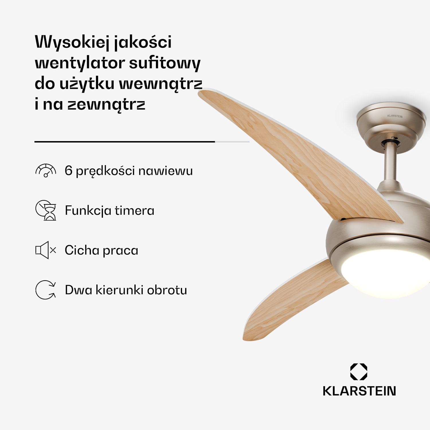 El Paso wentylator sufitowy z lampą | 132 cm | 35 W | cichy | drewno Klon