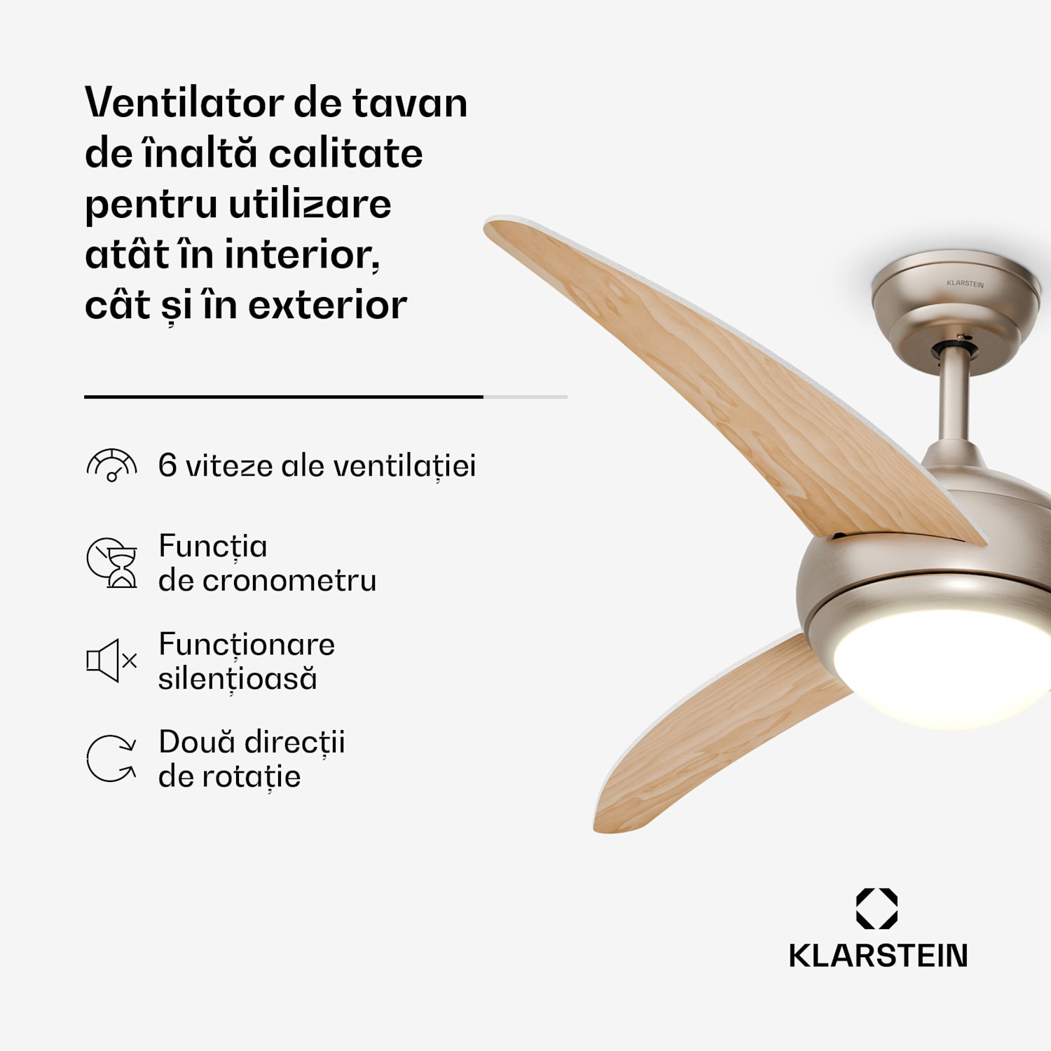 Ventilator de tavan El Paso | 132 cm | 35 W | Funcționare silențioasă | Lemn Arțar