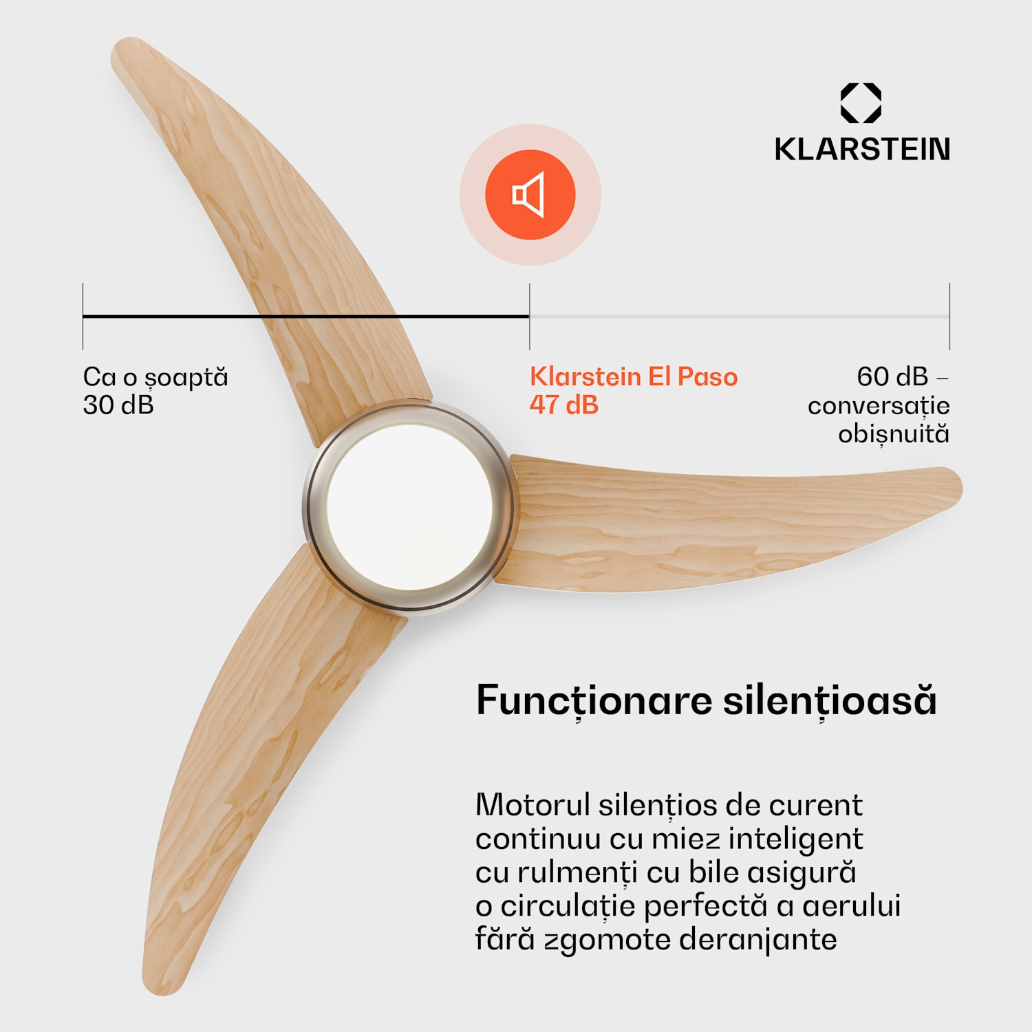 Ventilator de tavan El Paso | 132 cm | 35 W | Funcționare silențioasă | Lemn Arțar