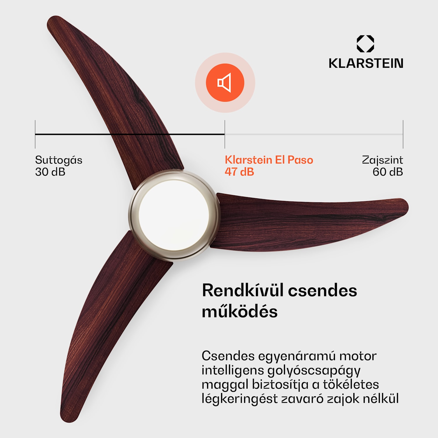 El Paso mennyezeti ventilátor világítással | 132 cm | 35 W | Csendes működés | Fa Diófa