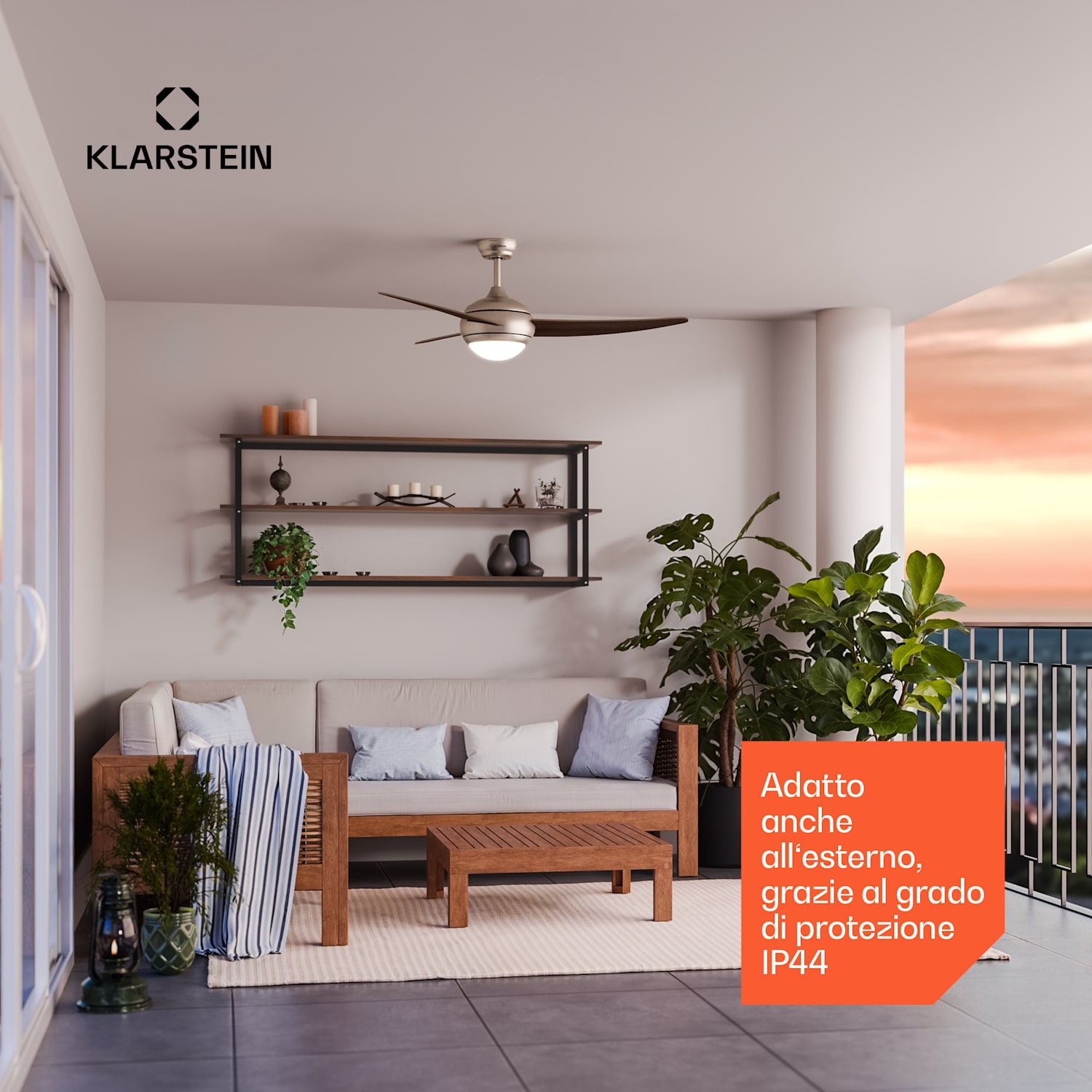 El Paso - Ventilatore da soffitto con lampada | 132 cm | 35 W | Funzionamento silenzioso | Legno Noce