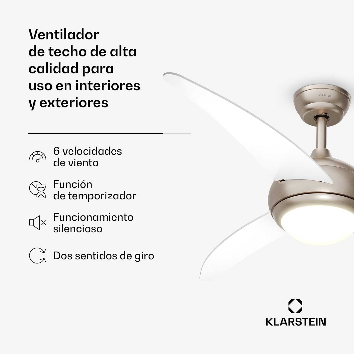 Ventilador de techo El Paso con luz | 132 cm | 35 W | Funcionamiento silencioso | Madera Blanco