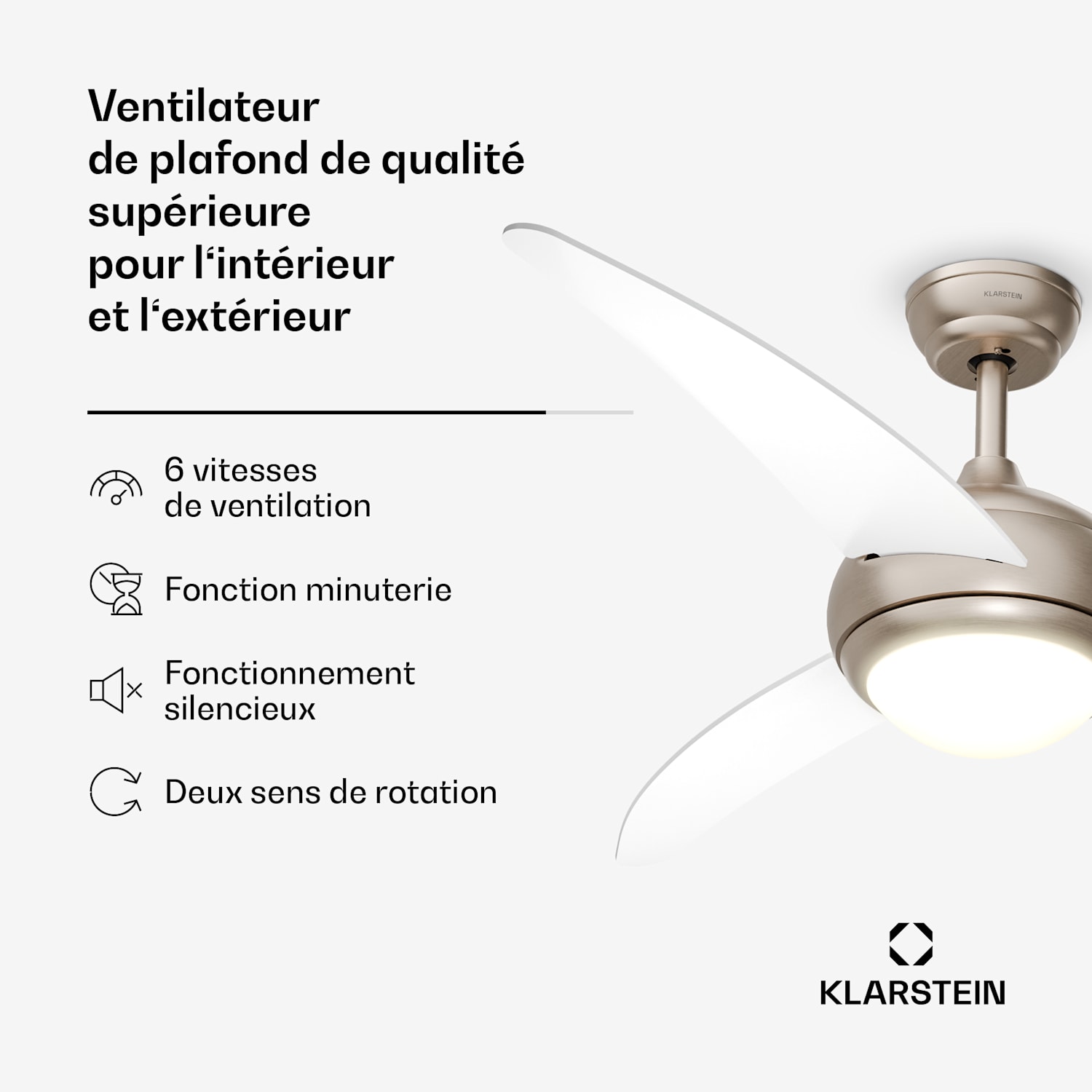 El Paso Ventilateur de plafond avec éclairage | 132 cm | 35 W | Silencieux | Bois Blanc