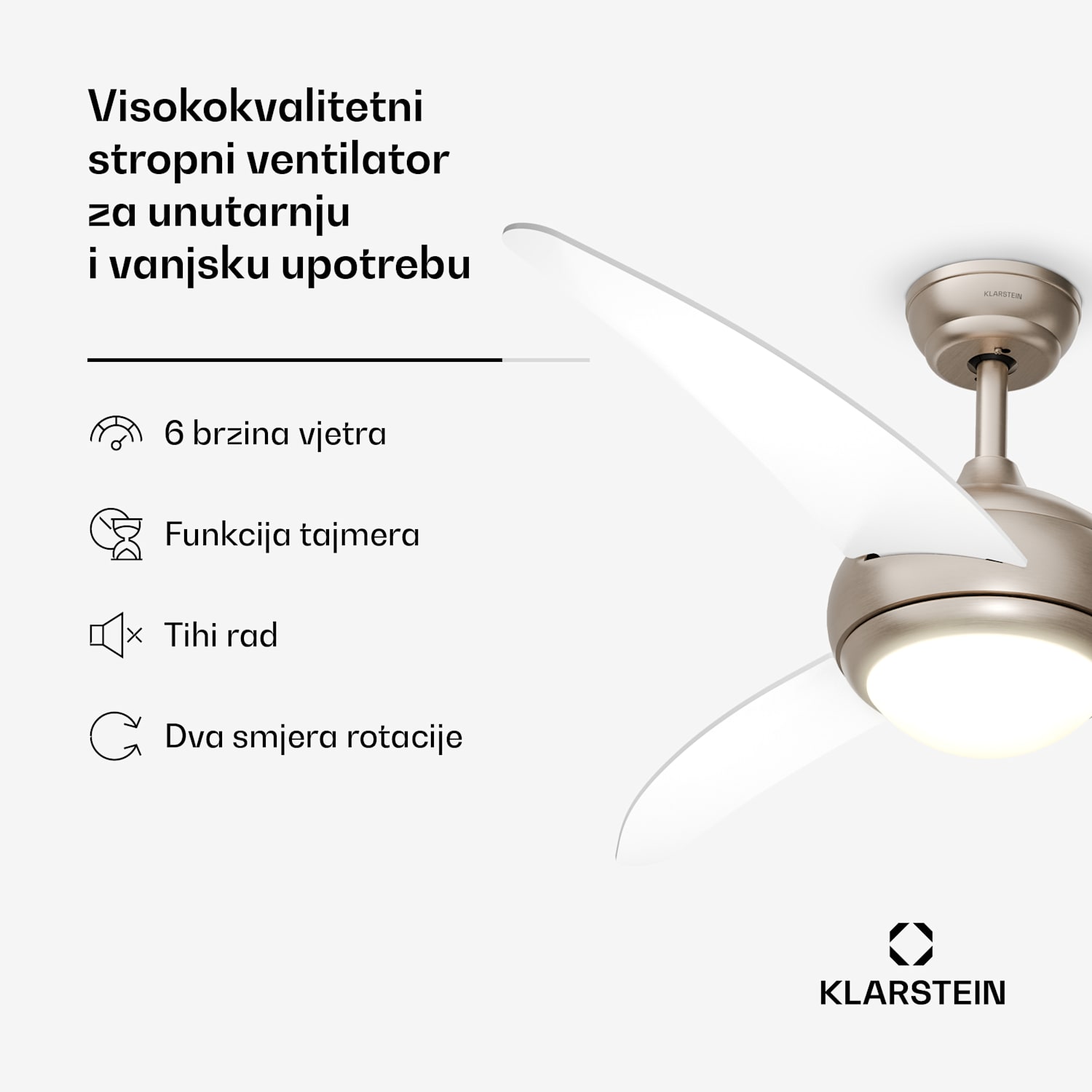 El Paso stropni ventilator sa svjetlom | 132 cm | 35 W | Tihi rad | Drvo Bijela
