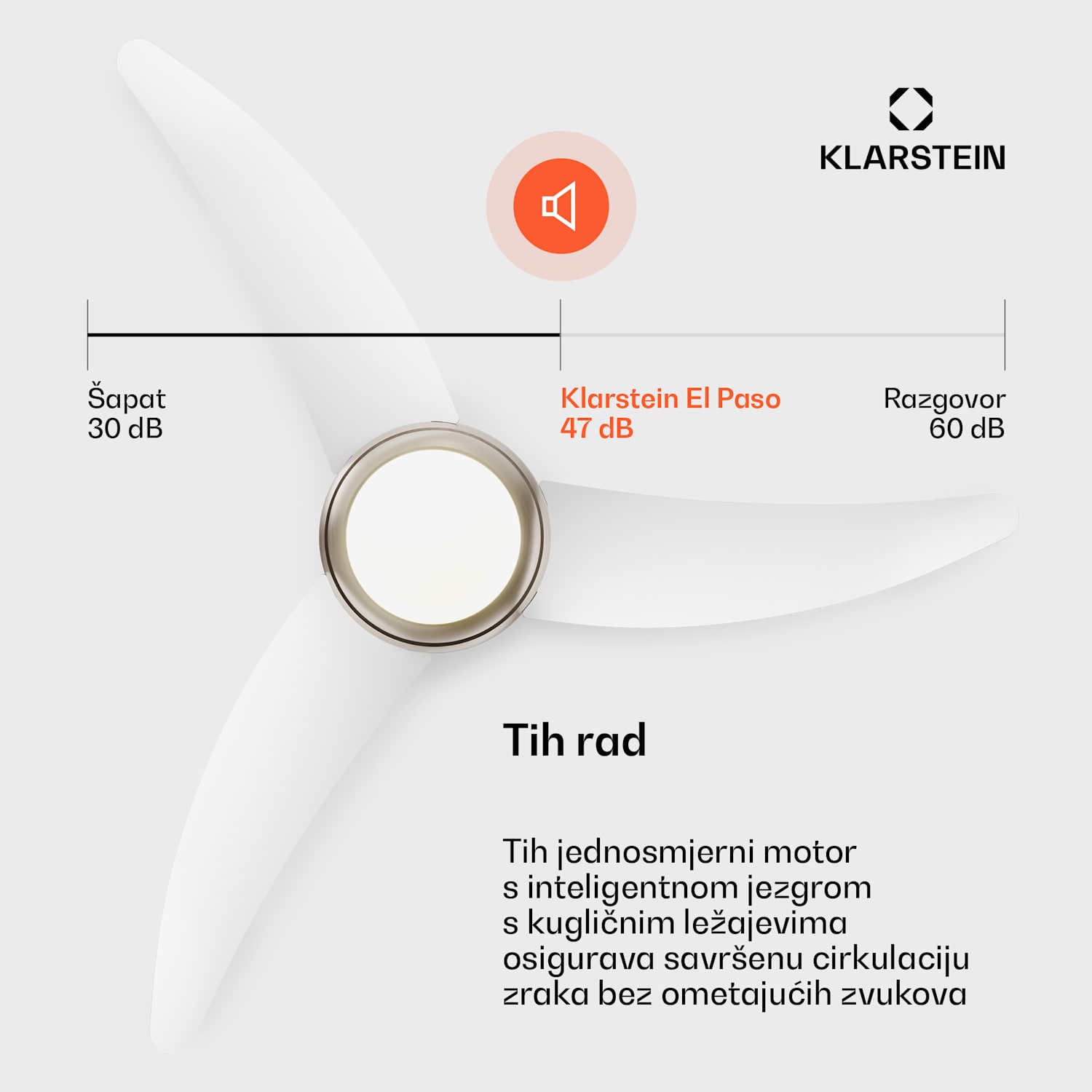 El Paso stropni ventilator sa svjetlom | 132 cm | 35 W | Tihi rad | Drvo Bijela