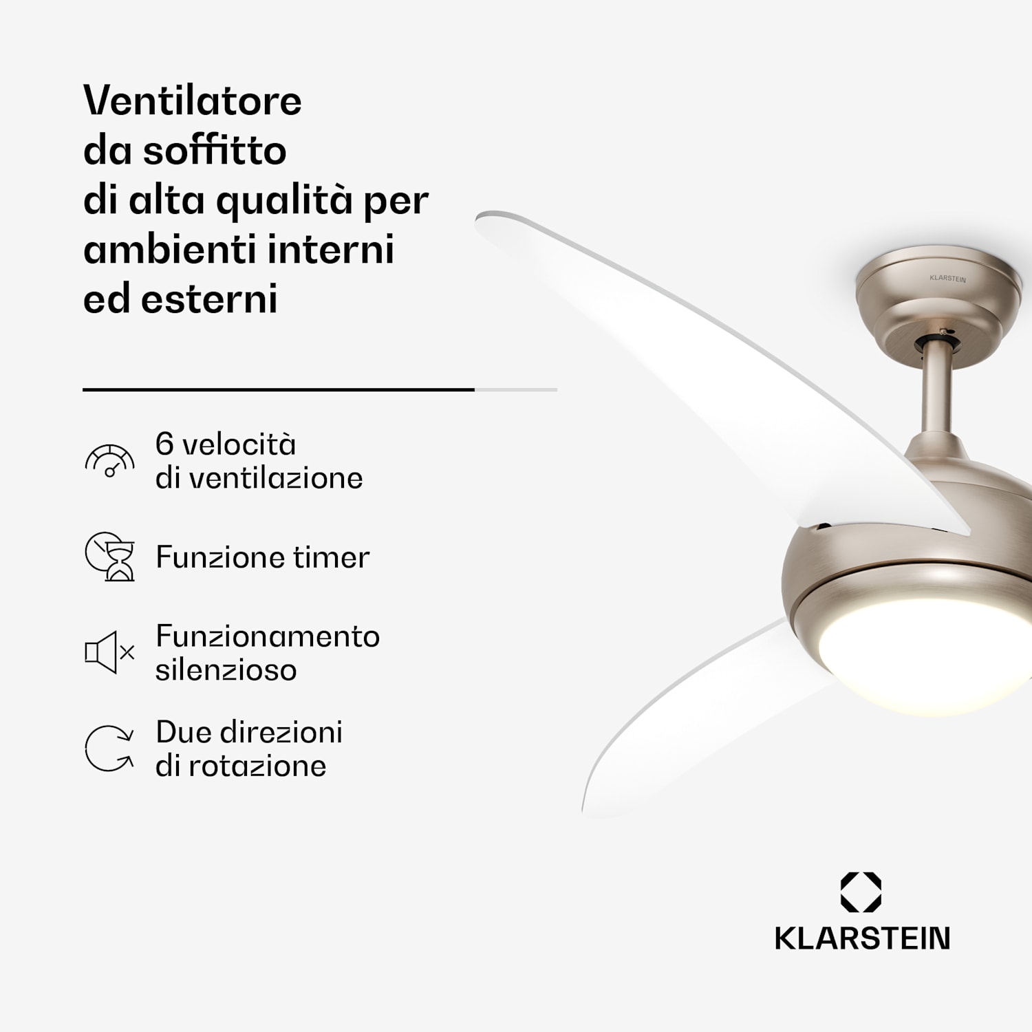 El Paso - Ventilatore da soffitto con lampada | 132 cm | 35 W | Funzionamento silenzioso | Legno Bianco