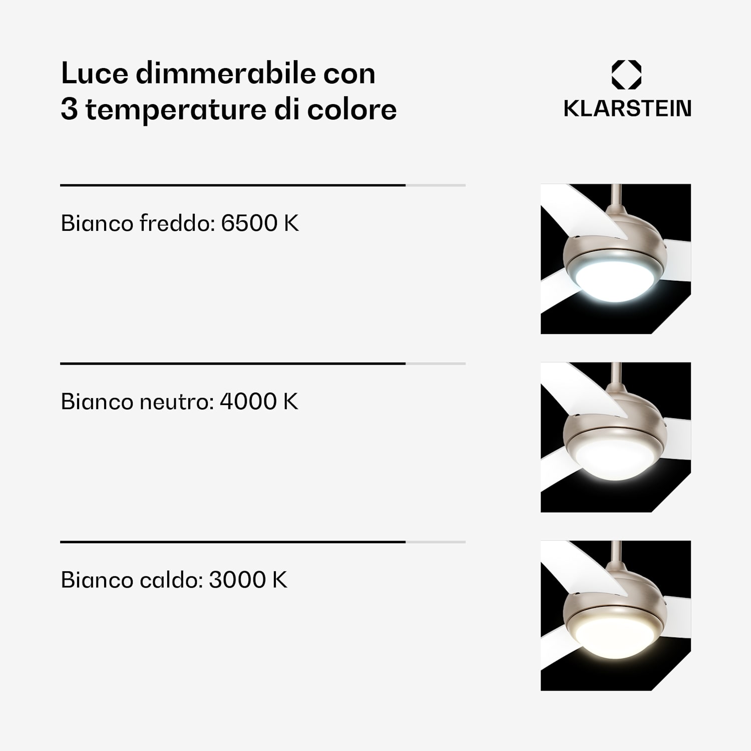 El Paso - Ventilatore da soffitto con lampada | 132 cm | 35 W | Funzionamento silenzioso | Legno Bianco