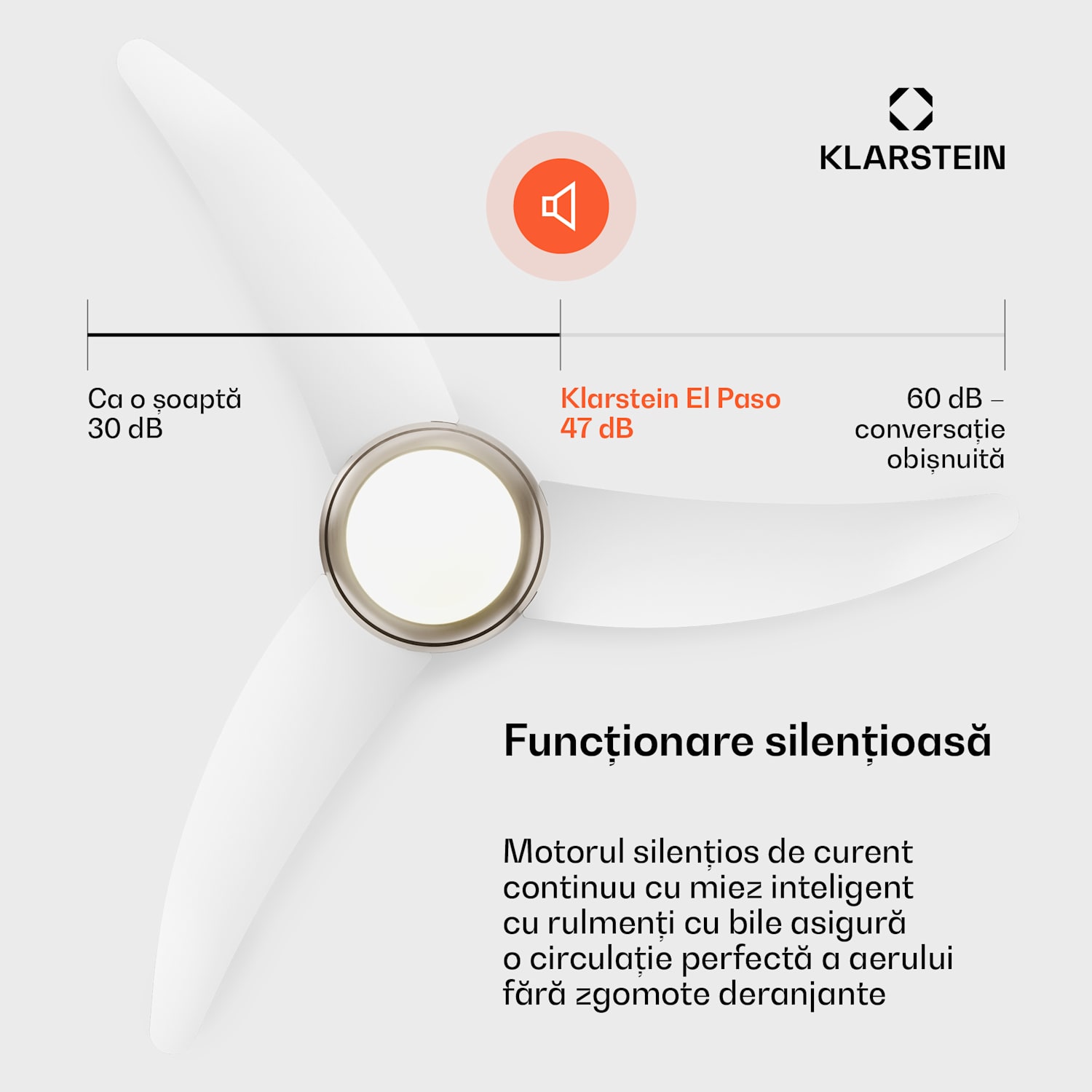El Paso ventilator de tavan cu lumină | 132 cm | 35 W | Funcționare silențioasă | Lemn Alb