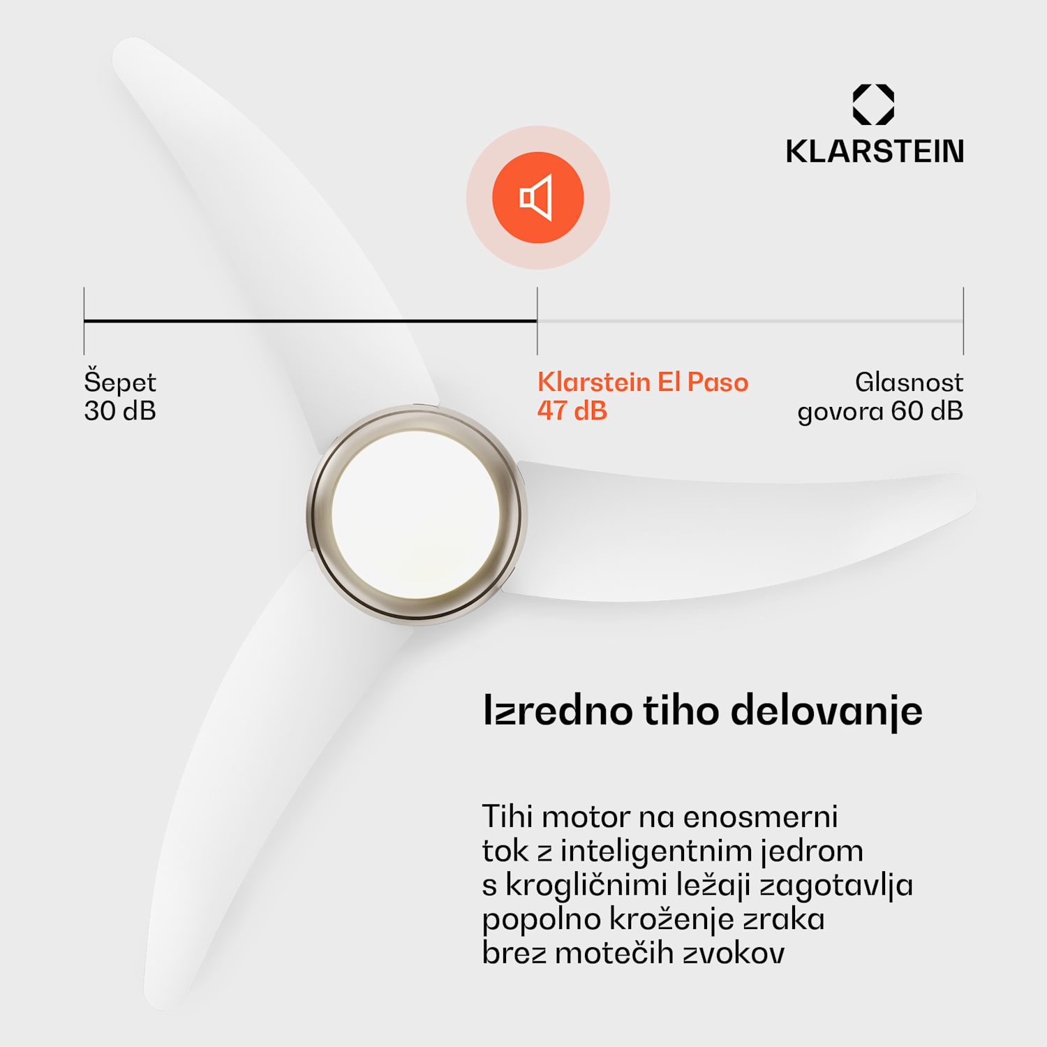 El Paso stropni ventilator z lučjo | 132 cm | 35 W | Tiho delovanje | Les Bela