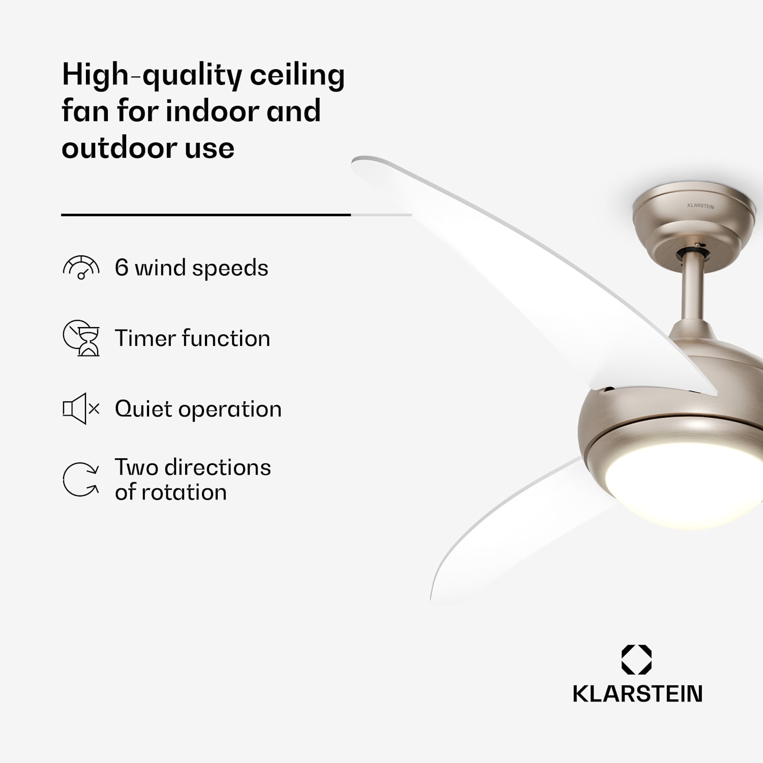 Ventoinha de teto com luz El Paso | 132 cm | 35 W | Funcionamento silencioso | Madeira Branco