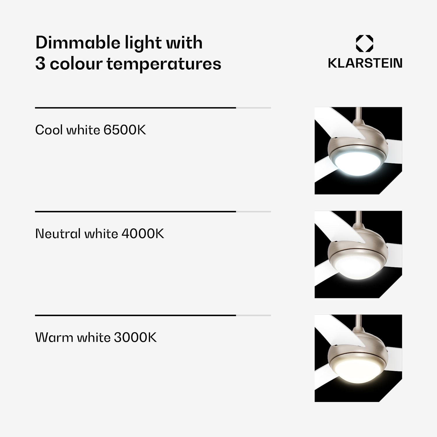 Ventoinha de teto com luz El Paso | 132 cm | 35 W | Funcionamento silencioso | Madeira Branco