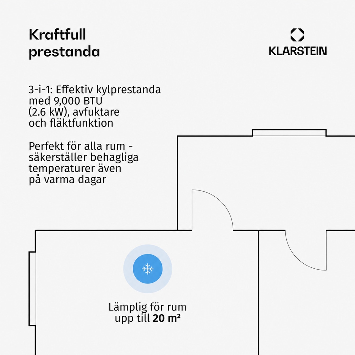 AireLux mobil luftkonditionering | 9 000 BTU | 31 cm | 33 m² | energiklass A 9.000 BTU | Grå