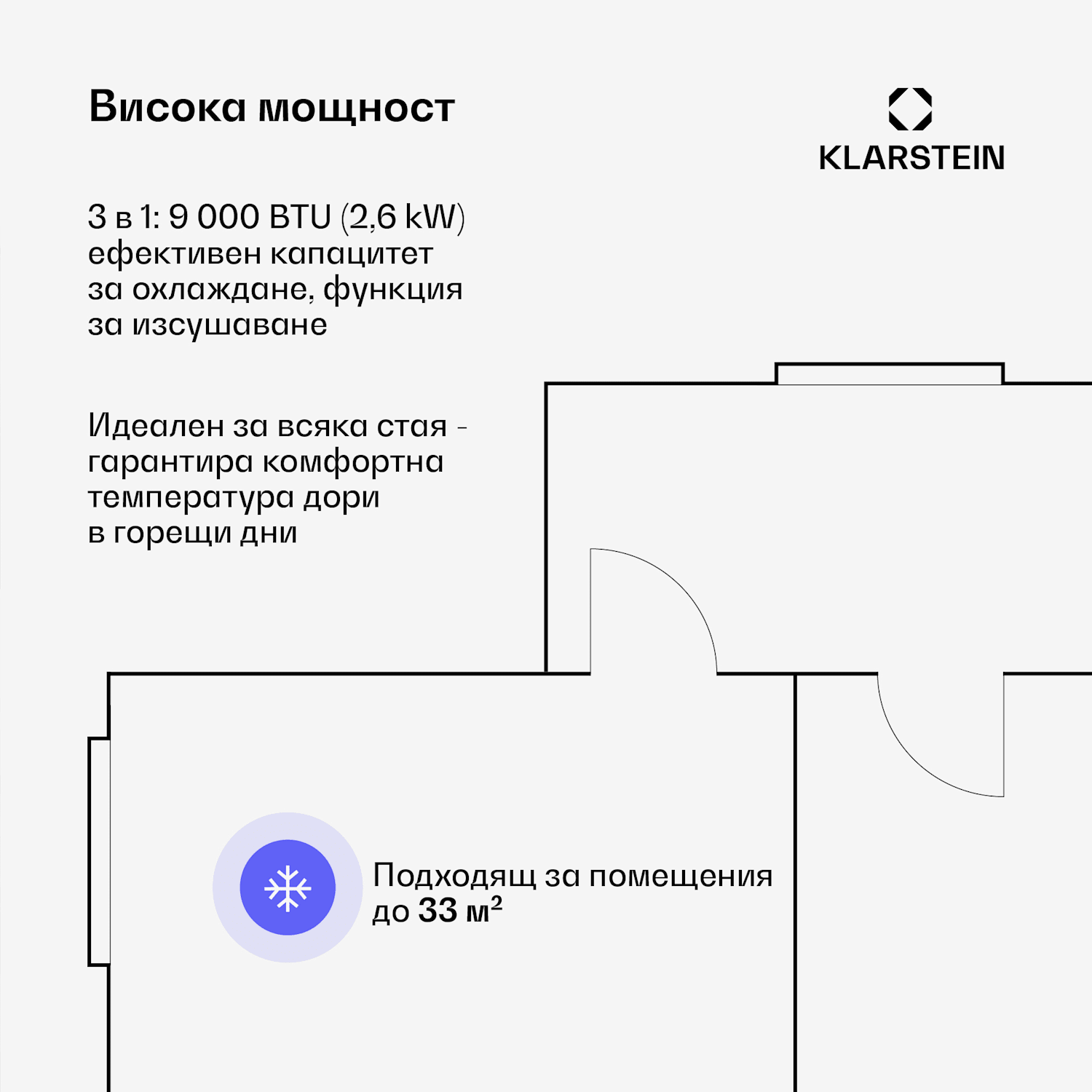 Мобилен климатик AireLux | 9000 BTU | 31 см | 33 м² | енергиен клас A 9.000 BTU | Тъмно сиво