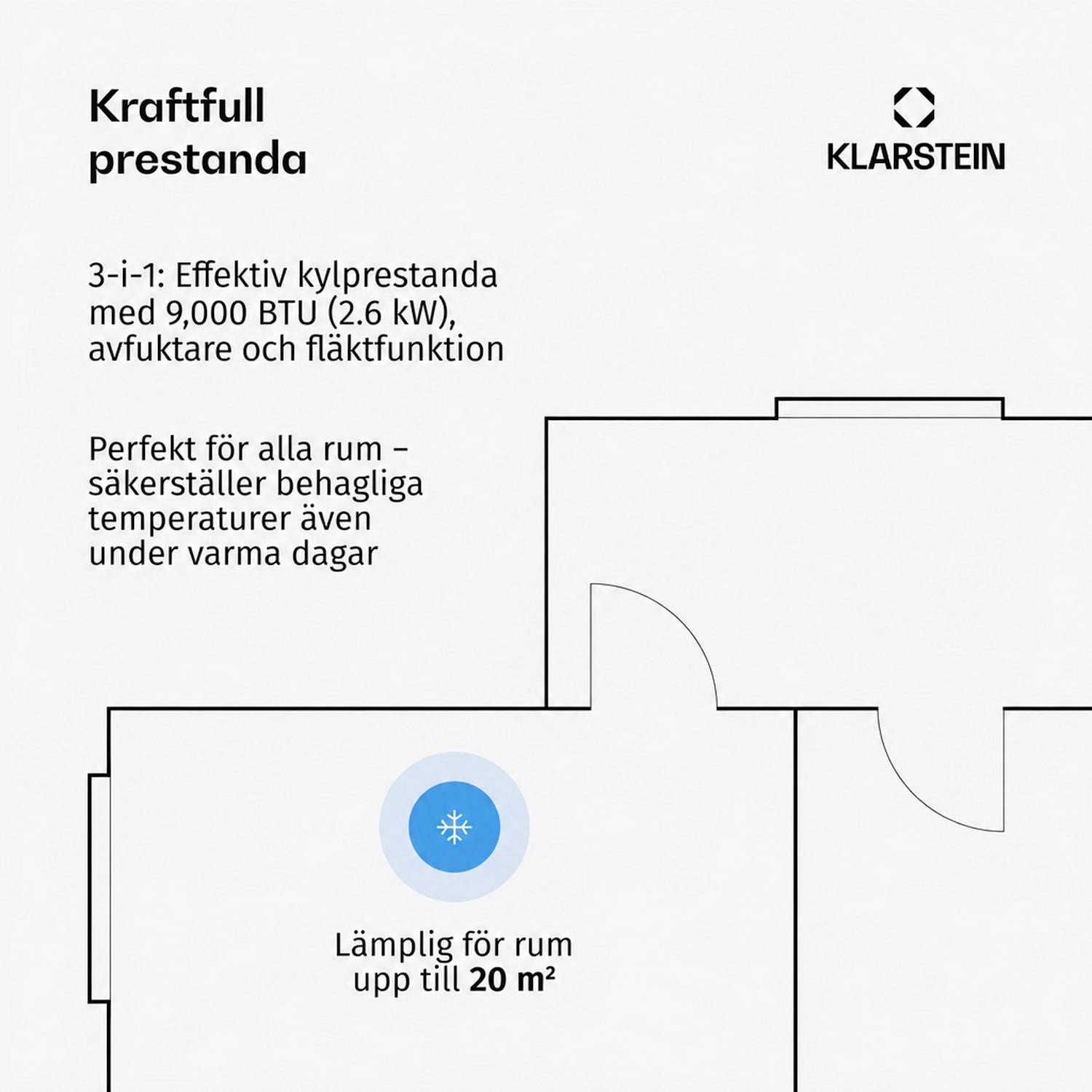 AireLux mobil luftkonditionering | 9 000 BTU | 31 cm | 33 m² | energiklass A 9.000 BTU | Mörkgrå