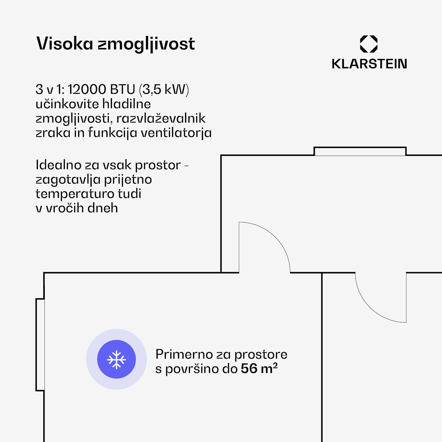Grandbreeze mobilna klimatska naprava | 12000 BTU | 42 cm | 56 m² | Energijski razred A+ 12.000 BTU | Da | Bela