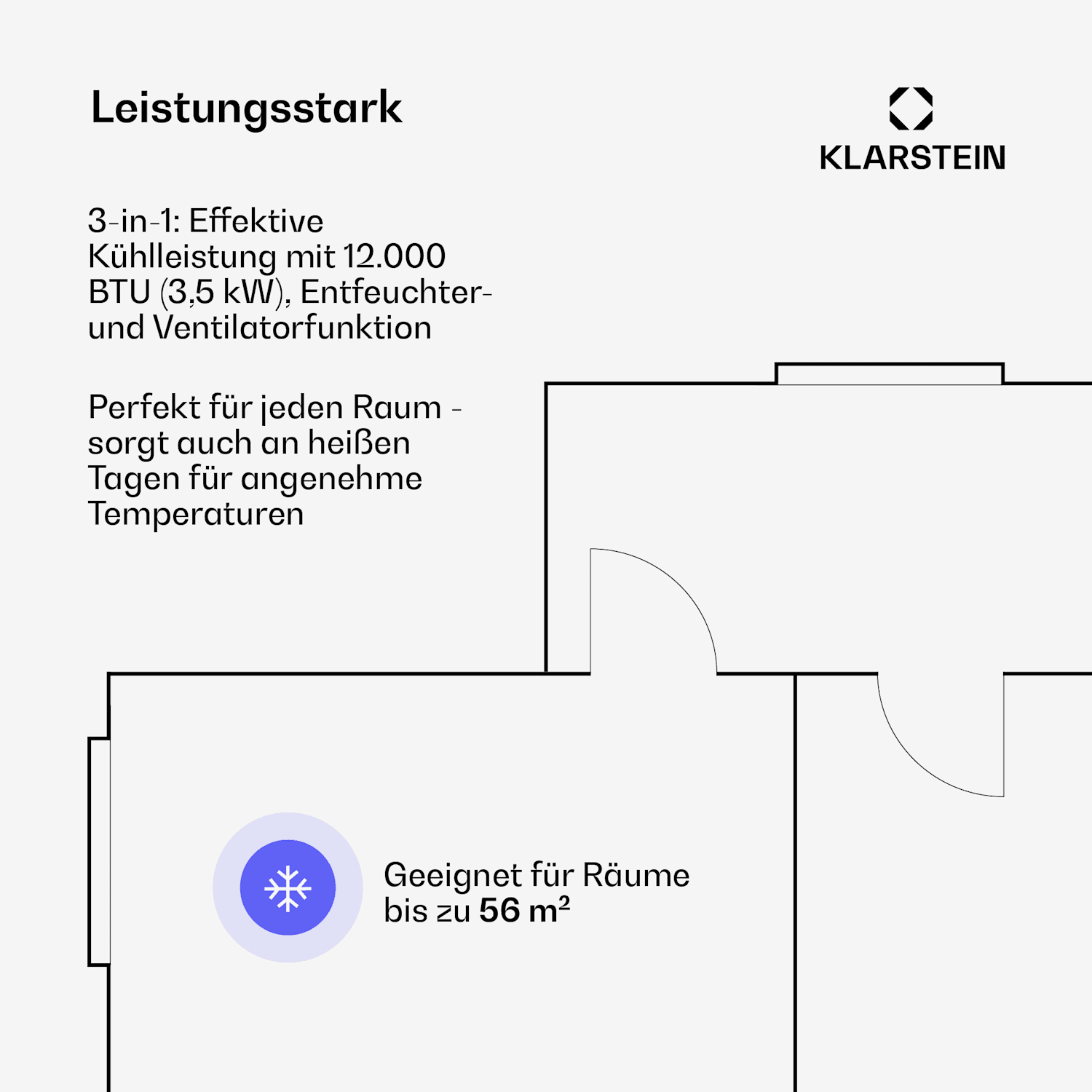 Grandbreeze Mobile Klimaanlage | 12000 BTU | 42 cm | 56 m² | Energieeffizienzklasse A+ 12.000 BTU | Ja | Schwarz