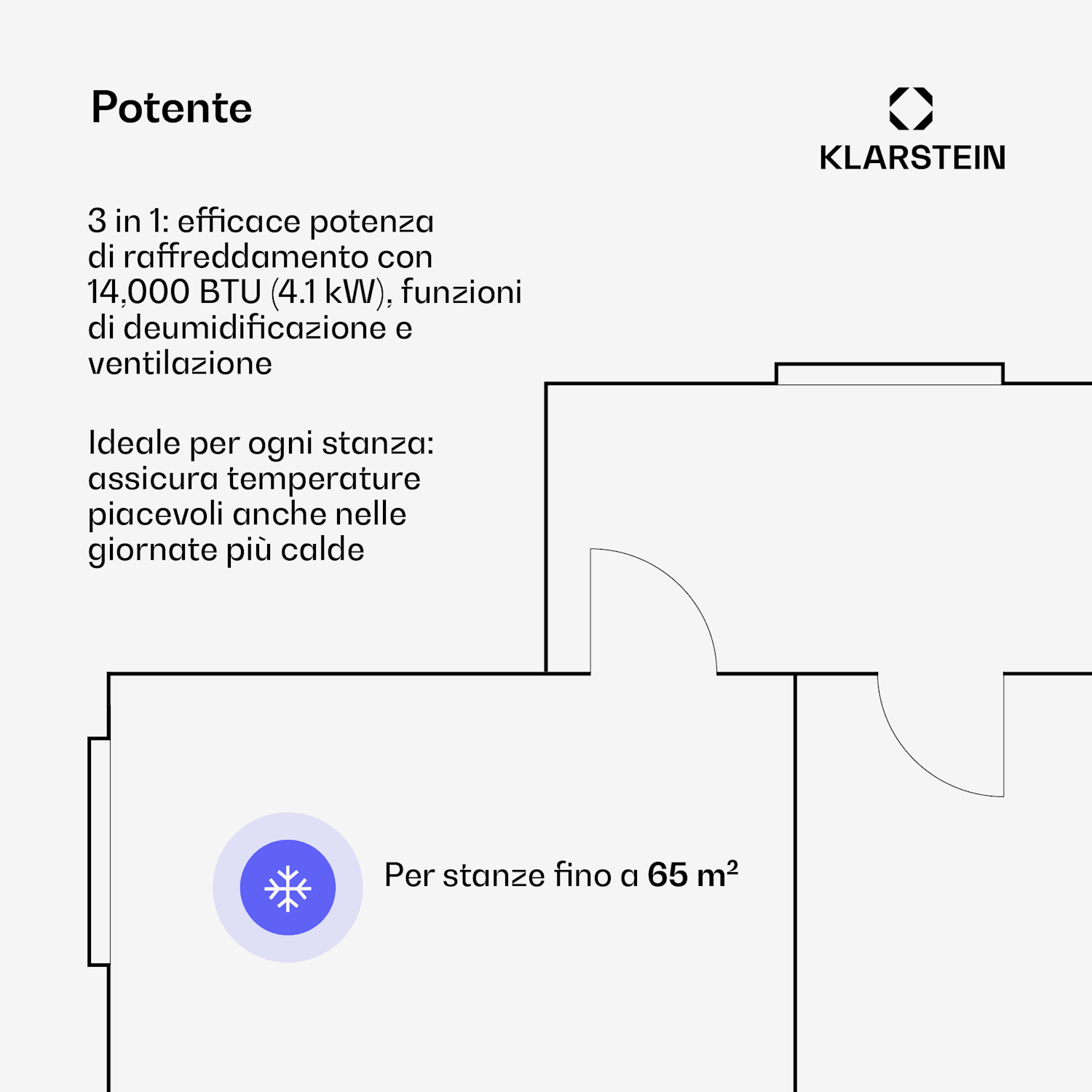 Grandbreeze - Climatizzatore portatile | 14000 BTU | 42 cm | 65 m² | Classe di efficienza energetica A 14000 BTU | Sì | Bianco