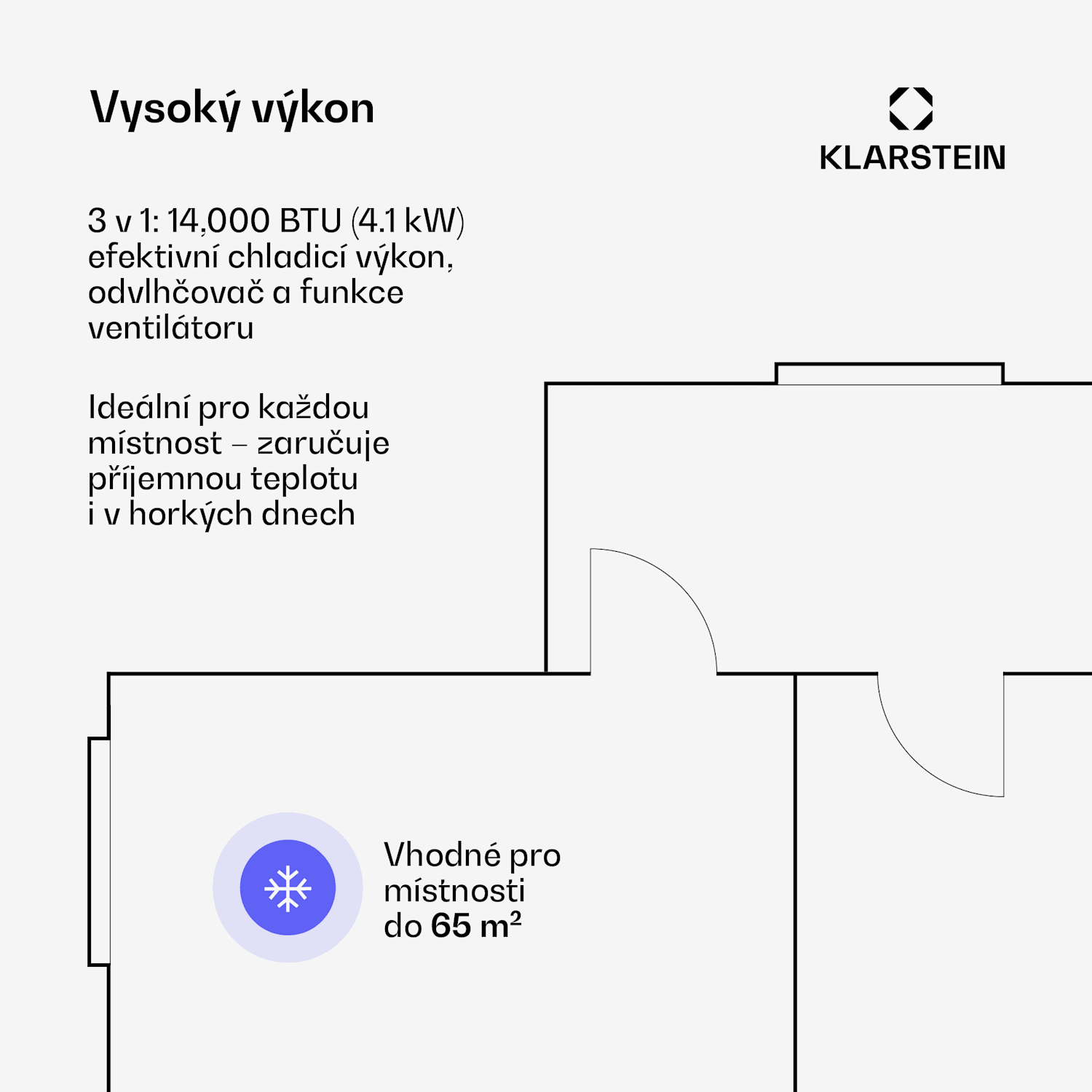 Mobilní klimatizace Grandbreeze  | 14000 BTU | 42 cm | 65 m² | Energetická třída A 14000 BTU | Ano | Černá