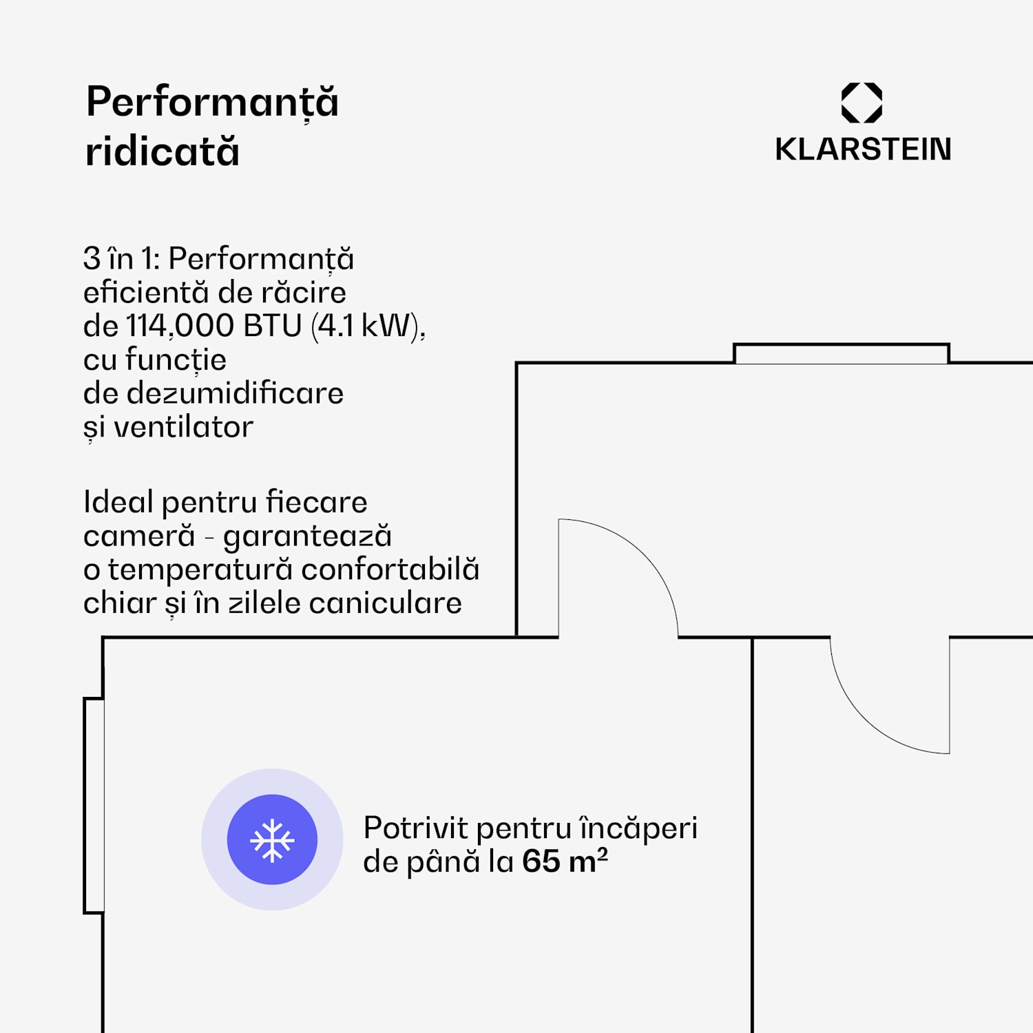 Aparat de aer condiționat mobil Grandbreeze | 14.000 BTU | 42 cm | 65 m² | Clasa energetică A 14000 BTU | Da | Negru