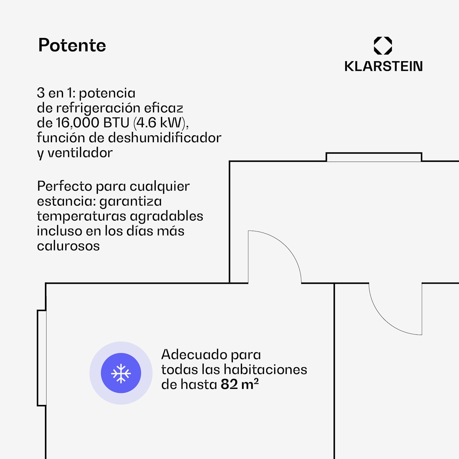 Grandbreeze aire acondicionado portátil | 16.000 BTU | 40 cm | 82 m² | Clase de eficiencia energética A 16.000 BTU | Sí | Blanco