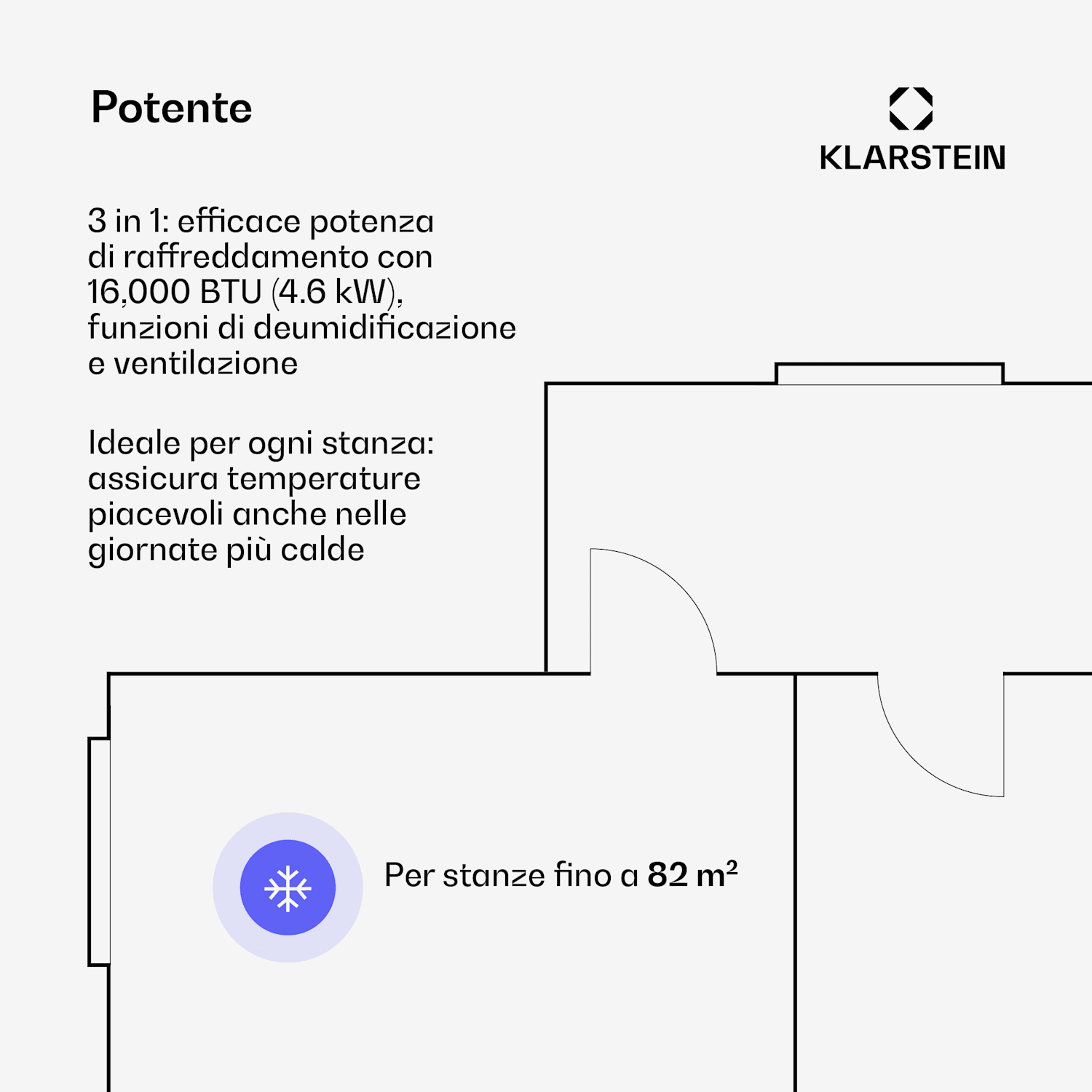 Grandbreeze - Climatizzatore mobile | 16000 BTU | 40 cm | 82 m² | Classe di efficienza energetica A 16.000 BTU | Sì | Bianco