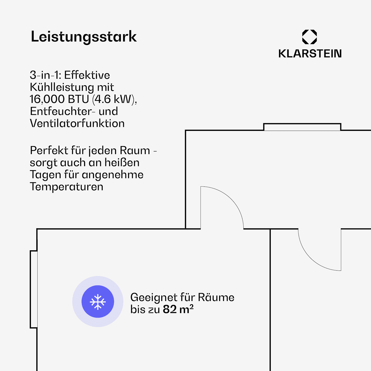 Grandbreeze Mobile Klimaanlage | 16000 BTU | 40 cm | 82 m² | Energieeffizienzklasse A 16.000 BTU | Ja | Schwarz