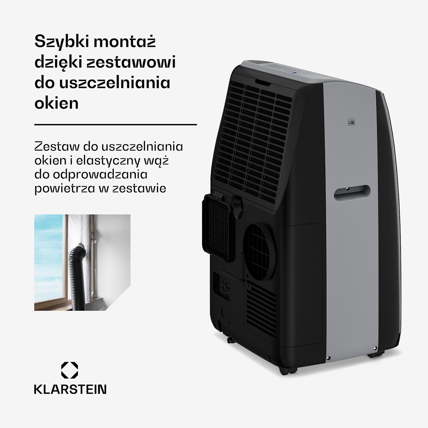 Grandbreeze klimatyzator przenośny | 16000 BTU | 40 cm | 82 m² | klasa energetyczna A 16.000 BTU | Tak | Czarny