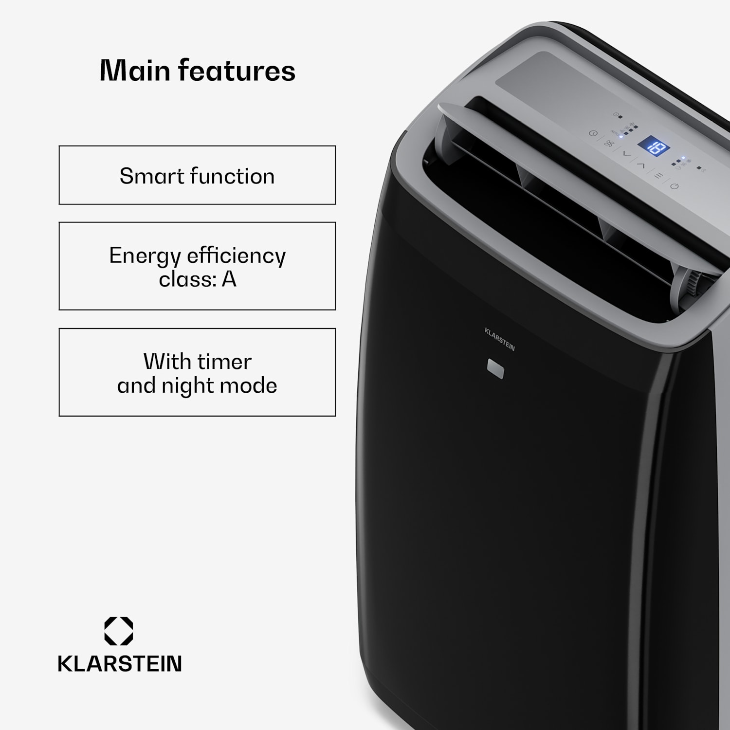 Grandbreeze siirrettävä ilmastointilaite | 16 000 BTU | 40 cm | 82 m² | Energiatehokkuusluokka A 16.000 BTU | Kyllä | Musta