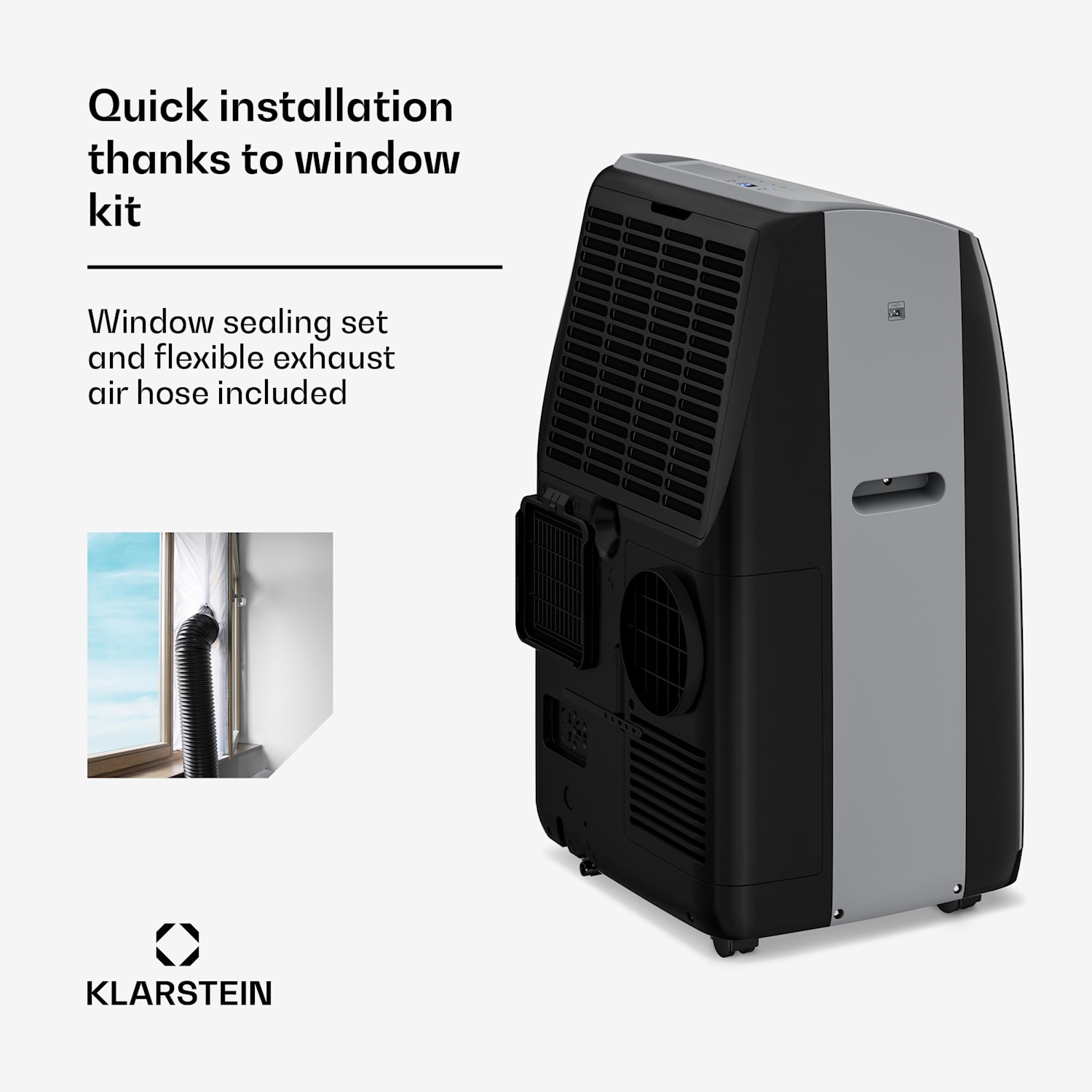 Grandbreeze siirrettävä ilmastointilaite | 16 000 BTU | 40 cm | 82 m² | Energiatehokkuusluokka A 16.000 BTU | Kyllä | Musta