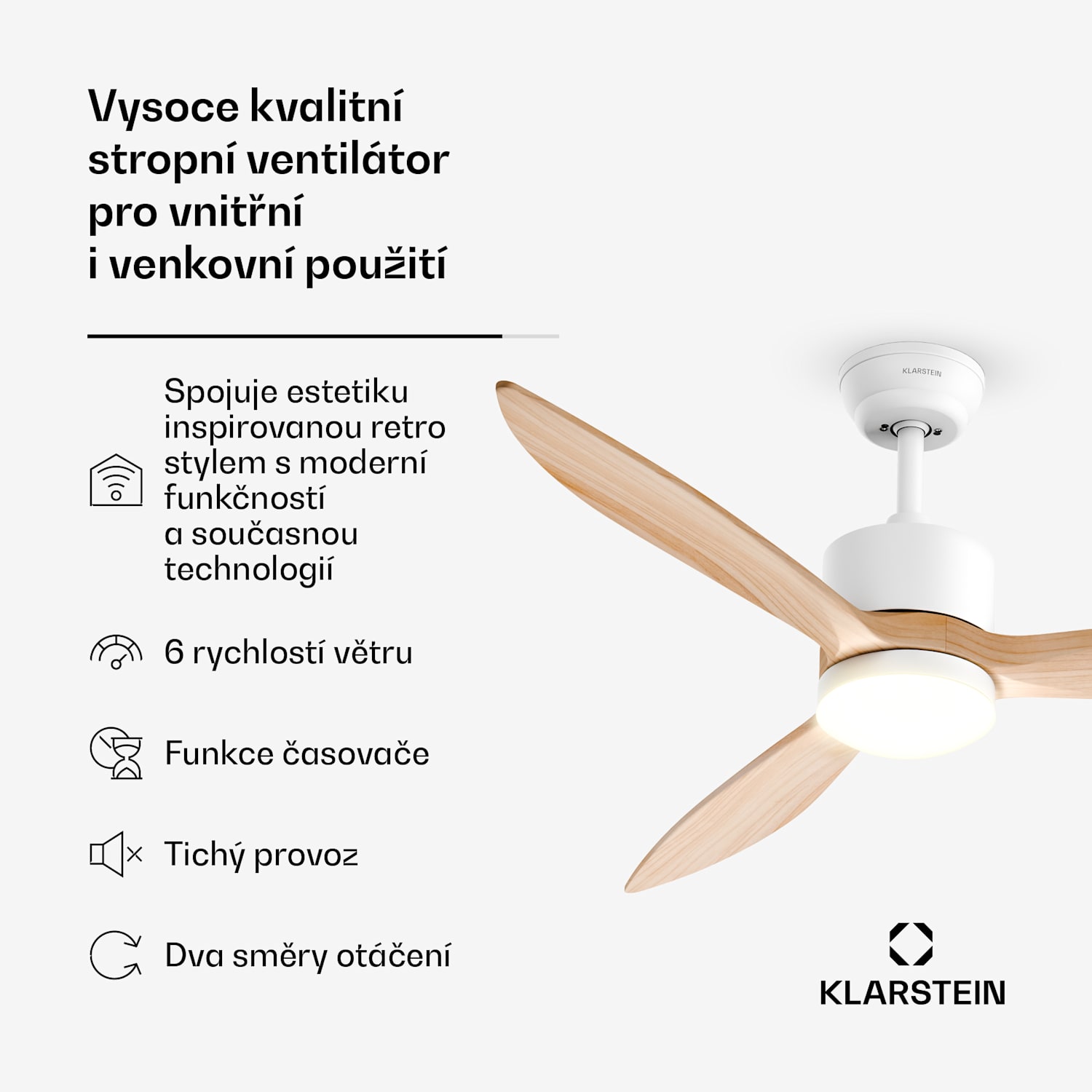 SkyBreeze inteligentní stropní ventilátor se světlem | 132 cm | 27 W | Tichý | LED | Dřevo 132 cm (místnosti 13–25 m²) | WIFI + dálkové ovládání | Javor