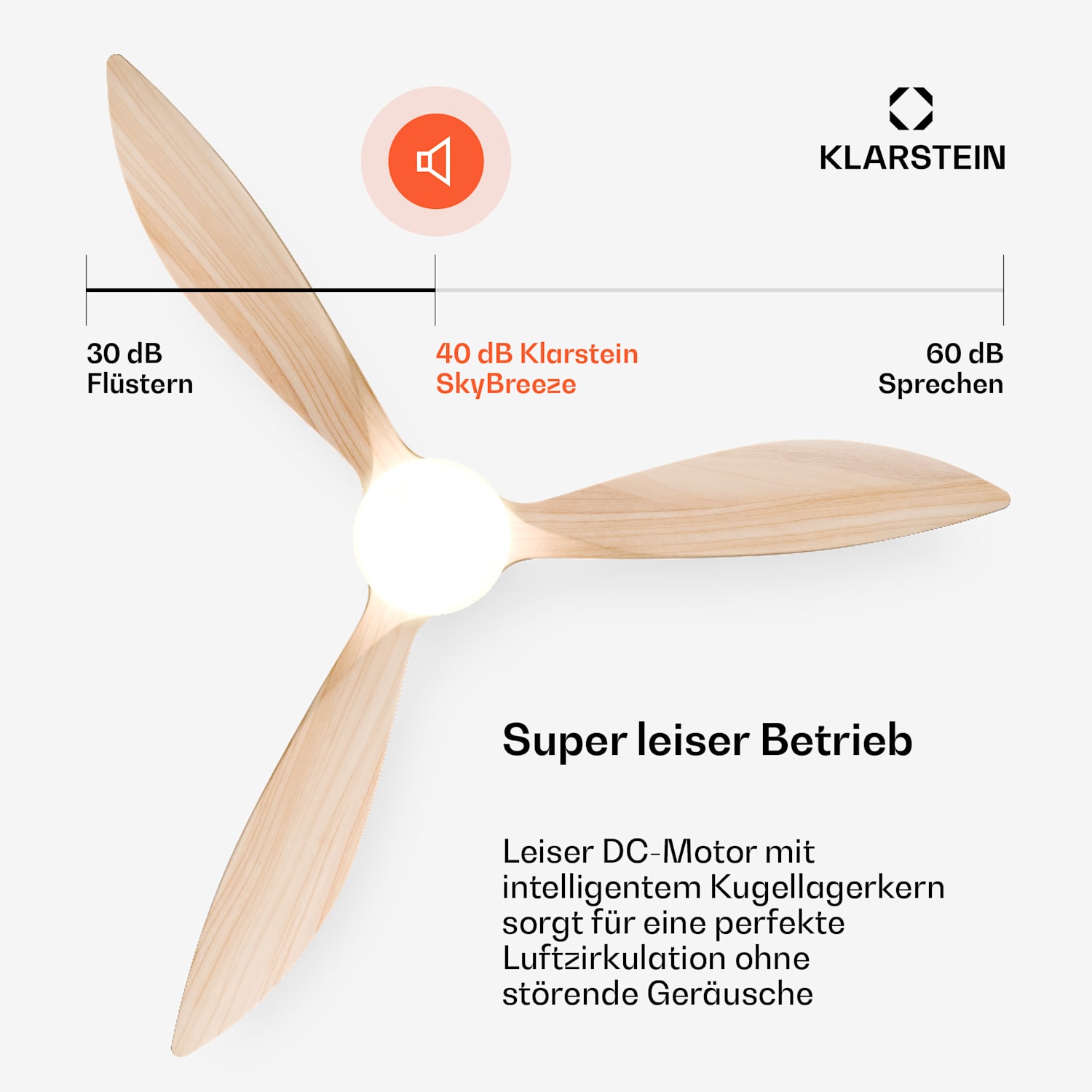 SkyBreeze Smarter Deckenventilator mit Licht | 132 cm | 27 W | Leise | LED | Holz 132 cm (Räume 13–25 m²) | WLAN + Fernbedienung | Ahorn