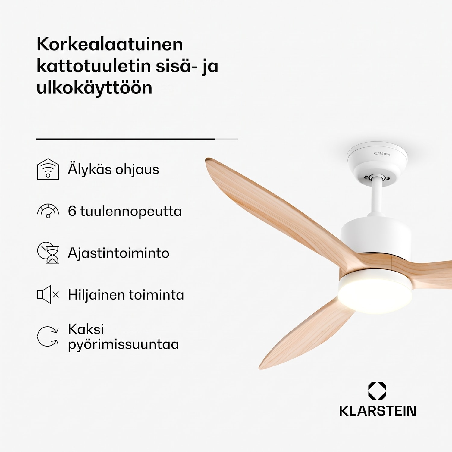 SkyBreeze älykäs kattotuuletin valolla | 132 cm | 27 W | Hiljainen | LED | Puu 132 cm (huoneet 13-25 m²) | WIFI + kaukosäädin | Vaahtera